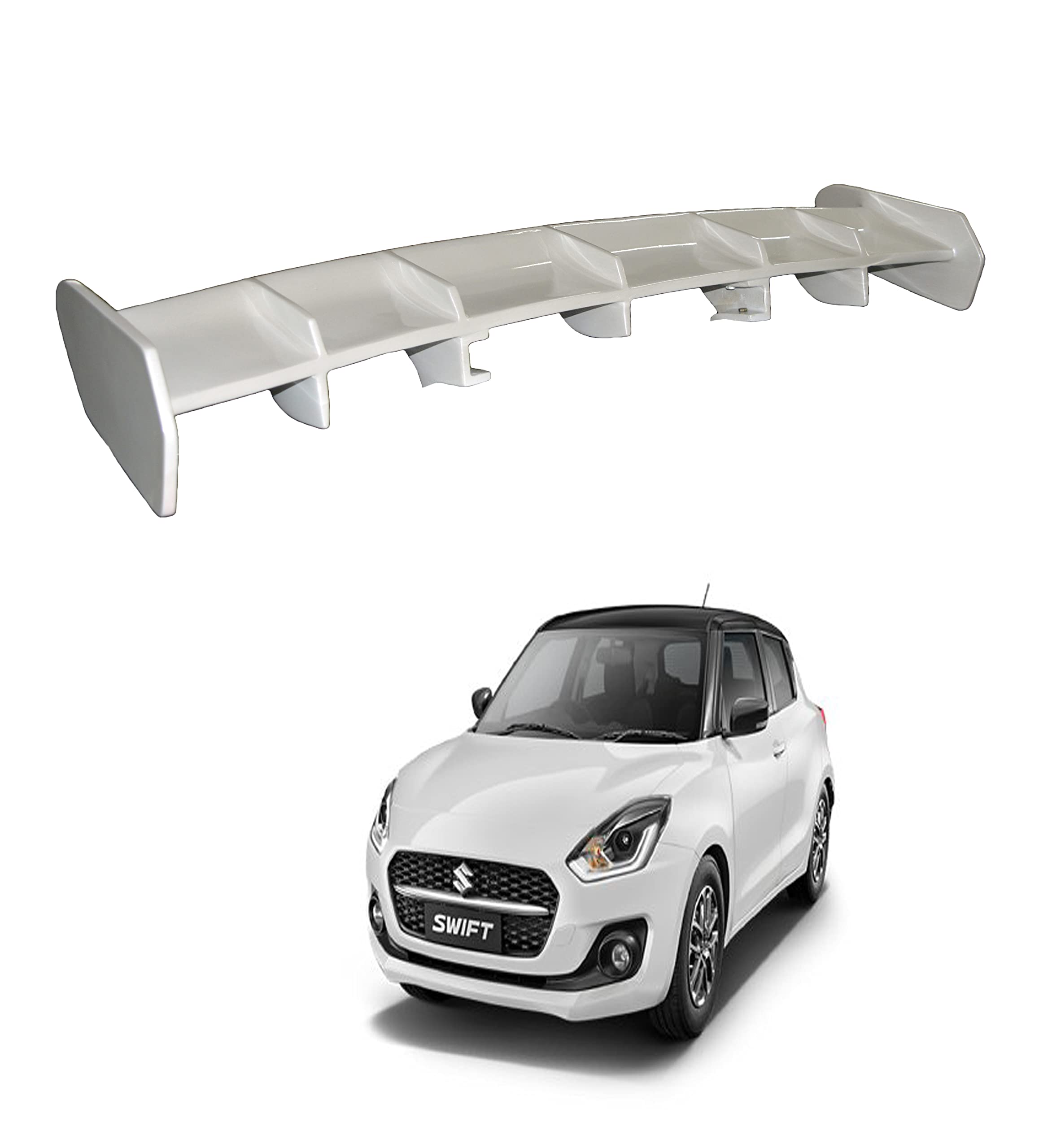 Car Spoiler Compatible with Maruti Swift (Unpainted - Ps Grey Color) Car Spoiler with Light Weight Fiber Reinforced Plastic (FRP) Drilling Required.