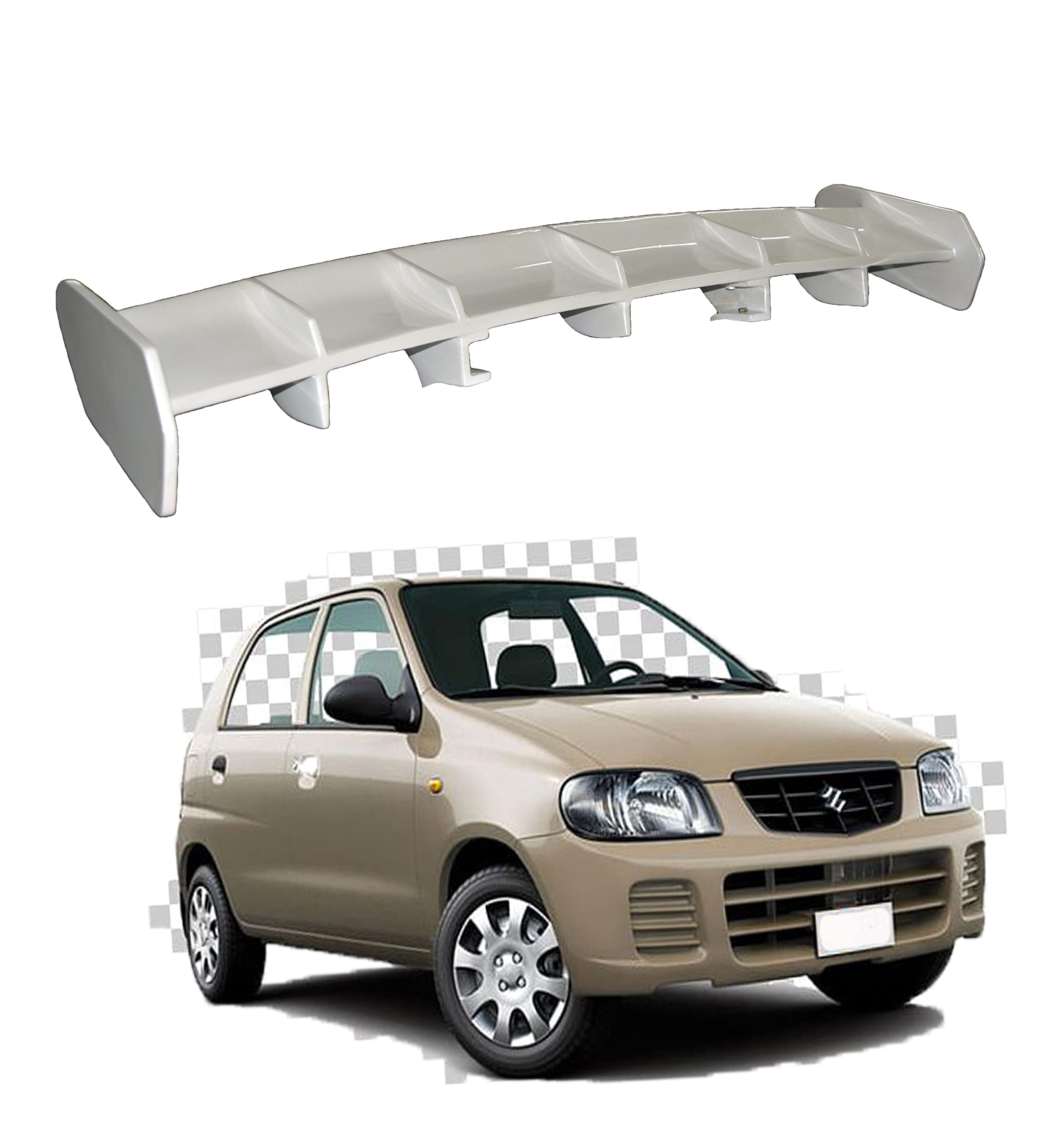 Car Spoiler Compatible with Maruti Alto (Unpainted - Ps Grey Color) Car Spoiler with Light Weight Fiber Reinforced Plastic (FRP) Drilling Required.