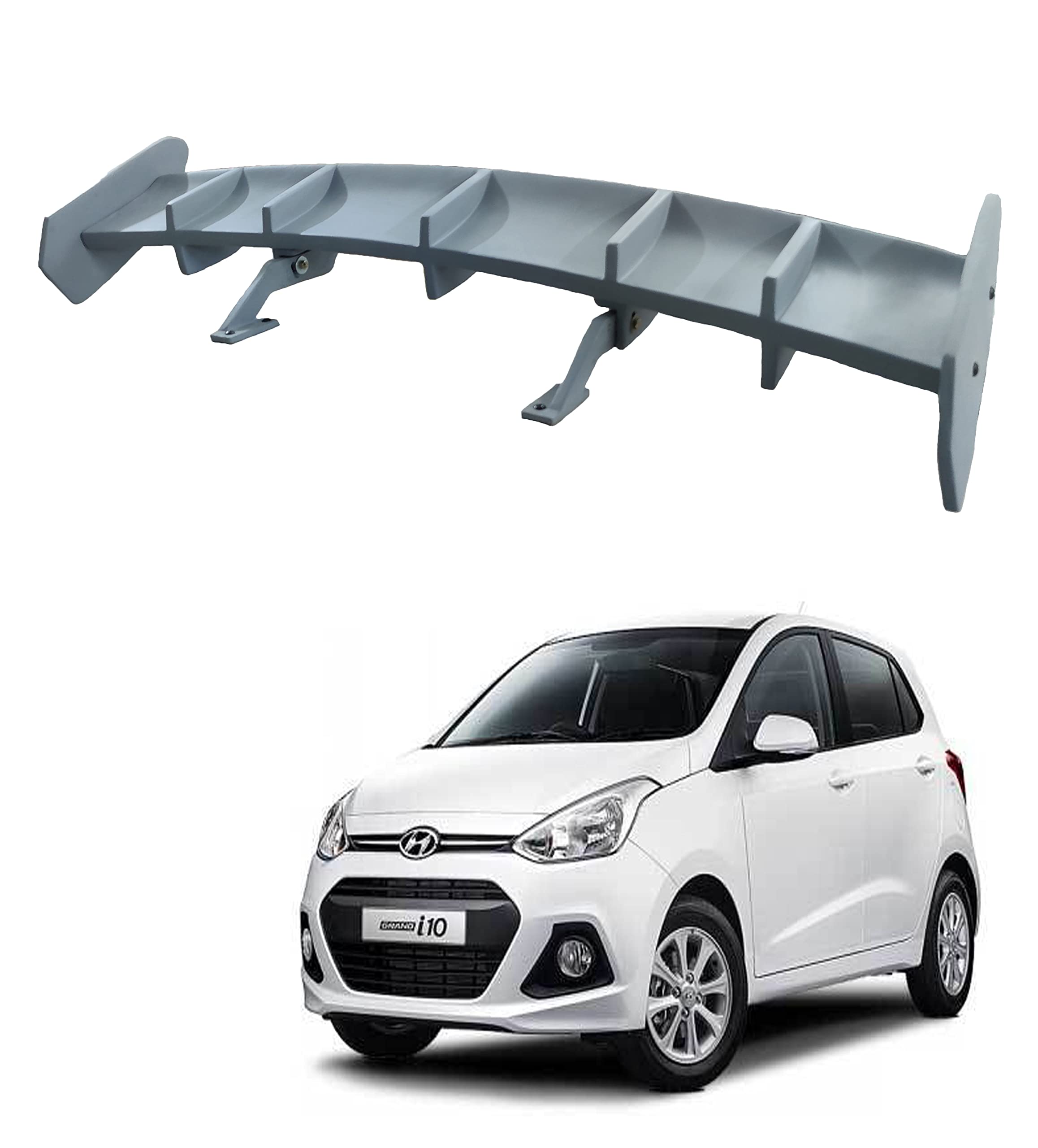 Car Spoiler Compatible with Hyundai I 10 (Unpainted - Ps Grey Color) Car Spoiler with Light Weight Fiber Reinforced Plastic (FRP) Drilling Required.