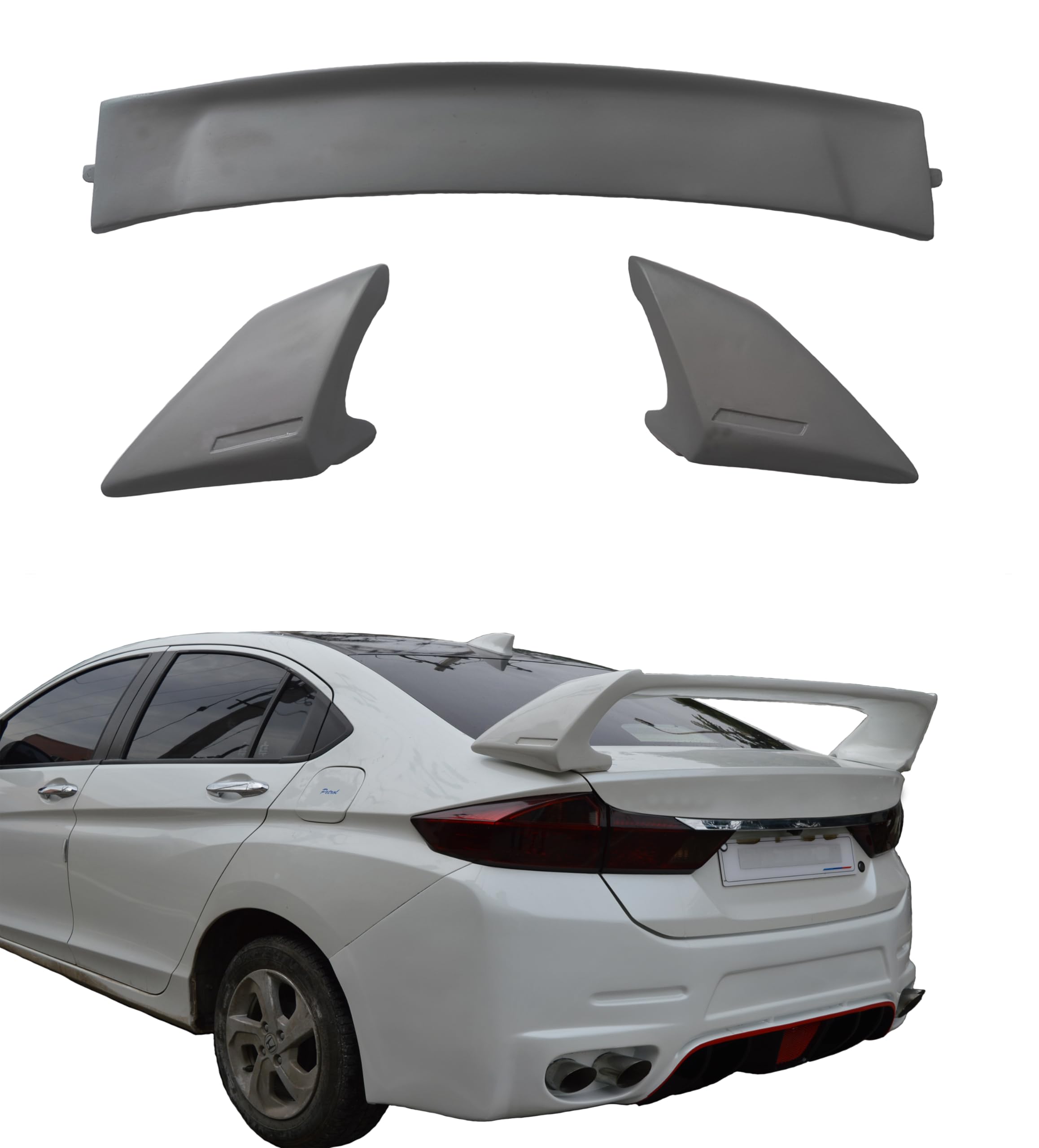 Car Spoiler Compatible with Honda City (Unpainted - Ps Grey Color) Car Spoiler with Light Weight Fiber Reinforced Plastic (FRP) - Drilling Required.