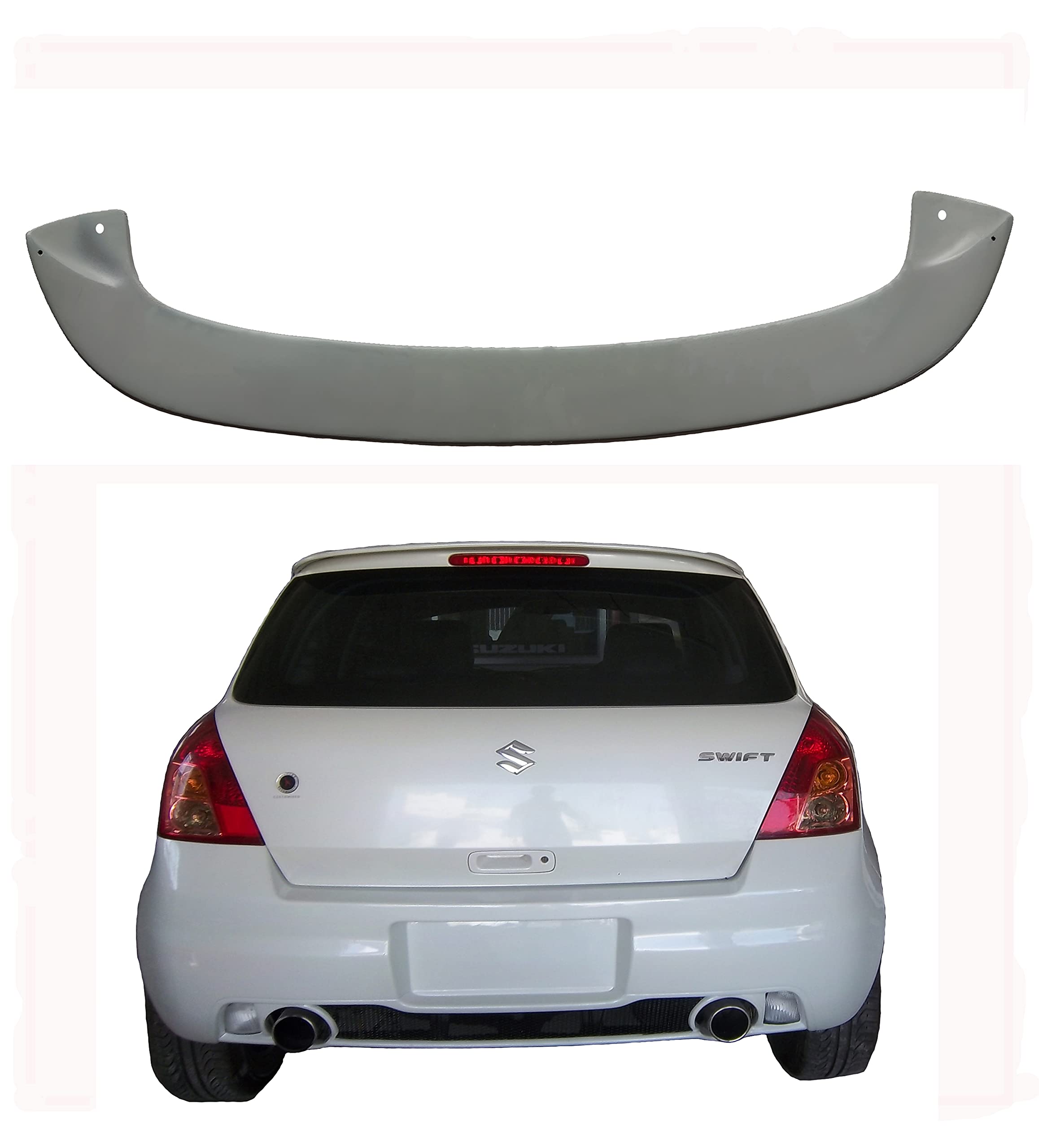 Car Spoiler Compatible with Swift 2005 to 2010 Model (Unpainted - Ps Grey Color) Car Spoiler with Light Weight Fiber Reinforced Plastic (FRP) Drilling Required.