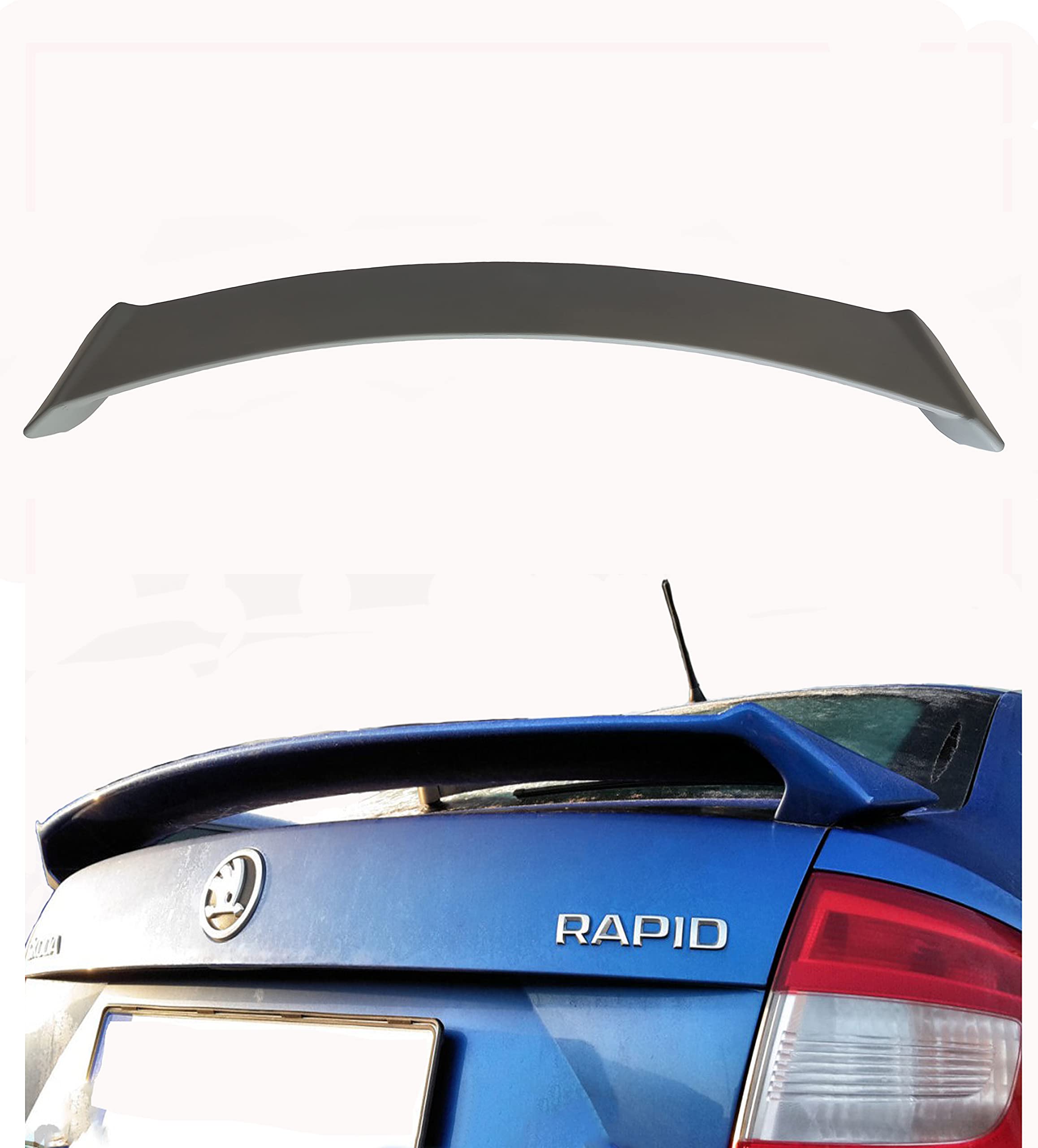 Car Spoiler Compatible with Skoda Rapid (Unpainted - Ps Grey color) Car Spoiler with Light Weight Fiber Reinforced Plastic (FRP) Drilling Required.