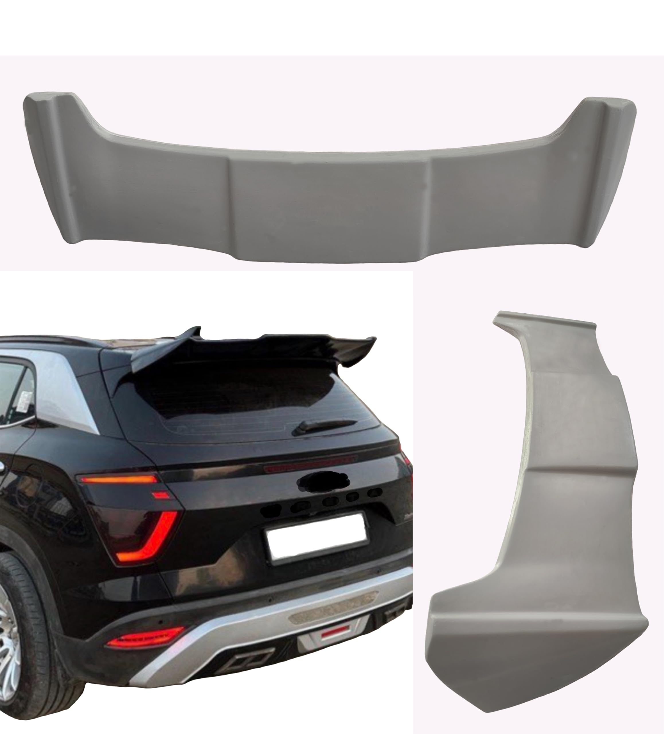 GT Type Sportz Spoiler Semi-Finished (Unpainted Grey) Car Spoiler Fiber Reinforced Plastic (FRP) Compatible with Creta