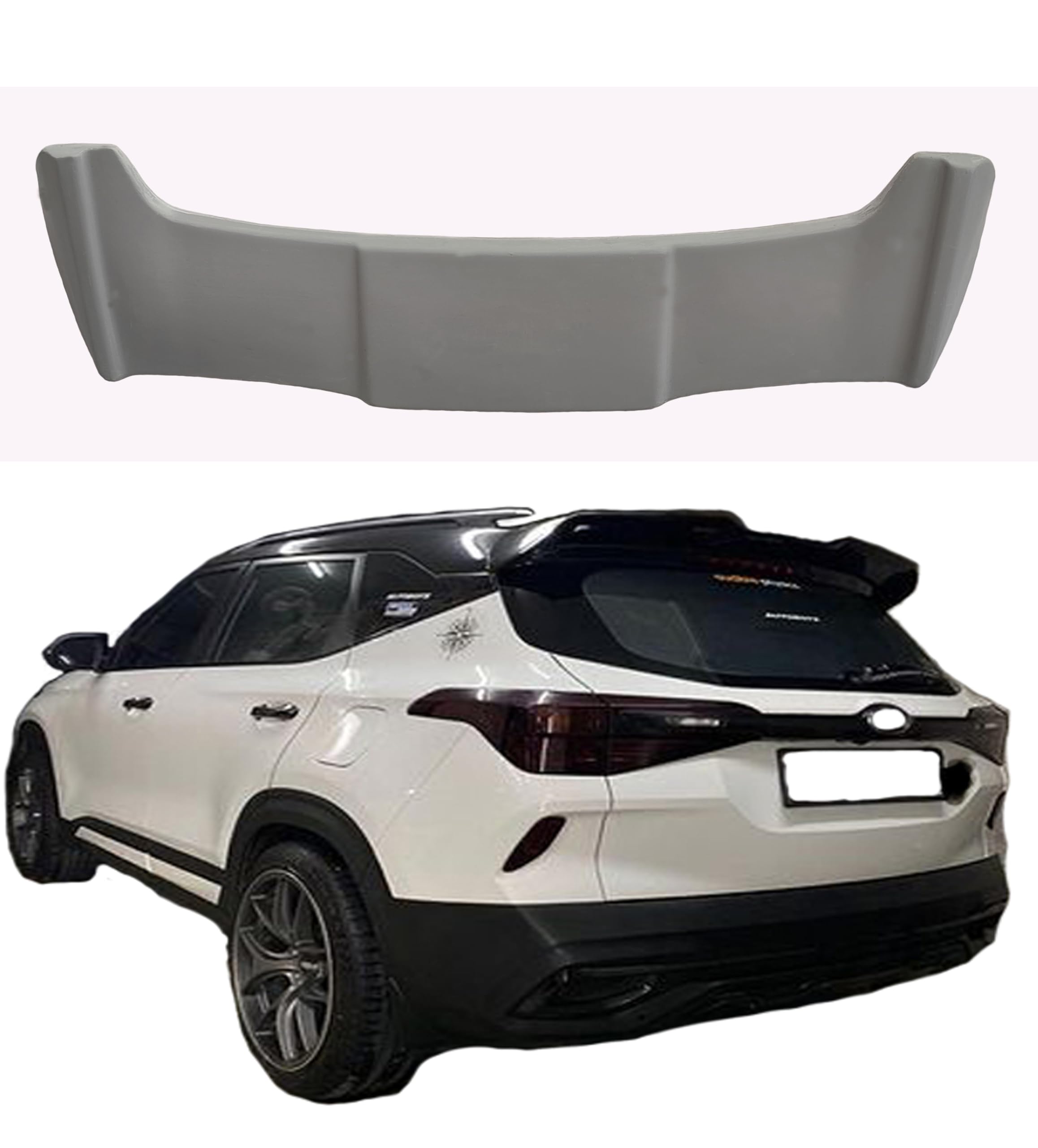 GT Type Sportz Spoiler Semi-Finished (Unpainted Grey) Car Spoiler Fiber Reinforced Plastic (FRP) Compatible with SELTOS