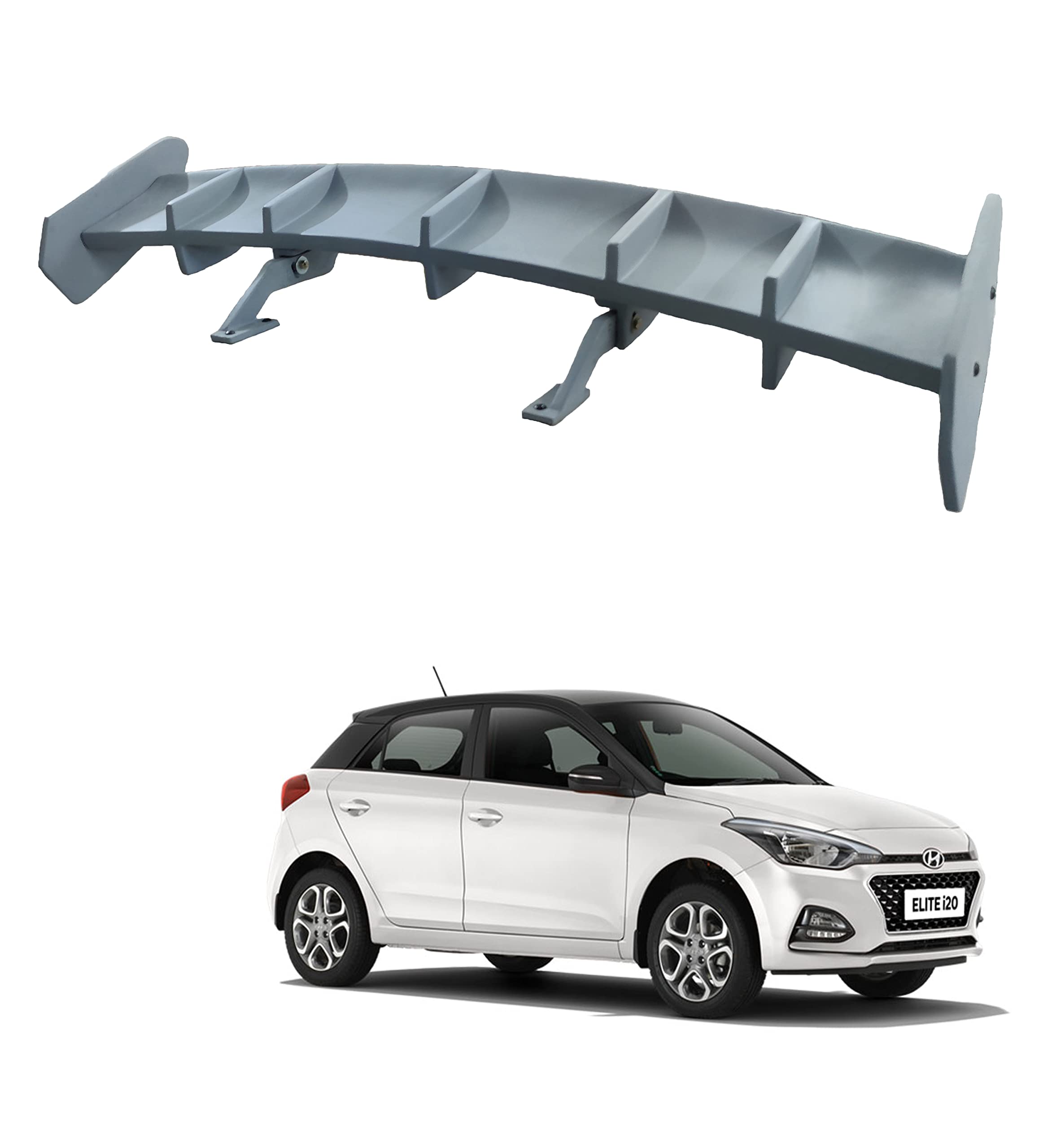 Car Spoiler Compatible with Hyundai I 20 (Unpainted - Ps Grey Color) Car Spoiler with Light Weight Fiber Reinforced Plastic (FRP) Drilling Required.