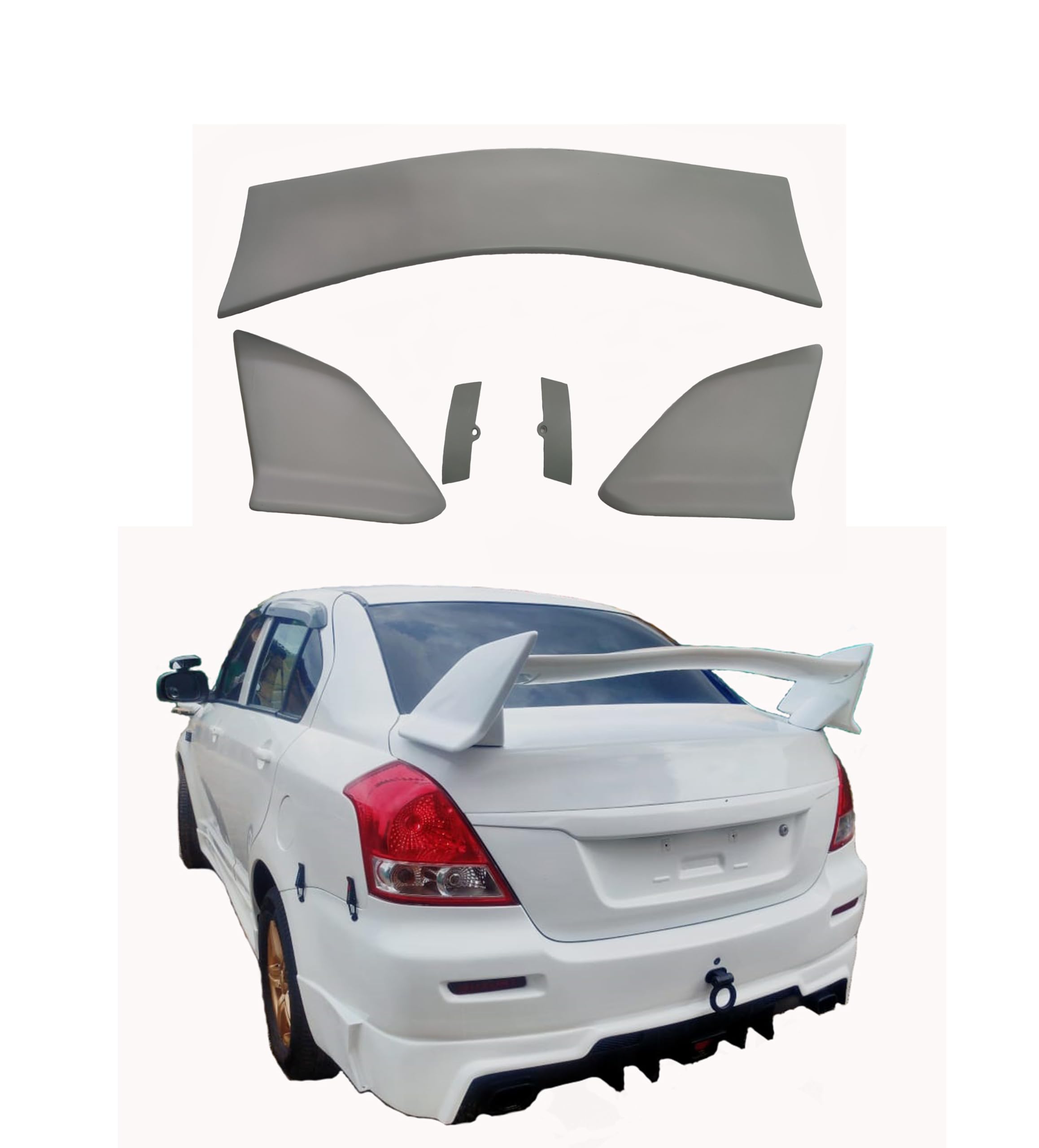 Car Spoiler Compatible to Swift Dzire Semi-Finished (Unpainted) Fiber Reinforced Plastic (FRP)