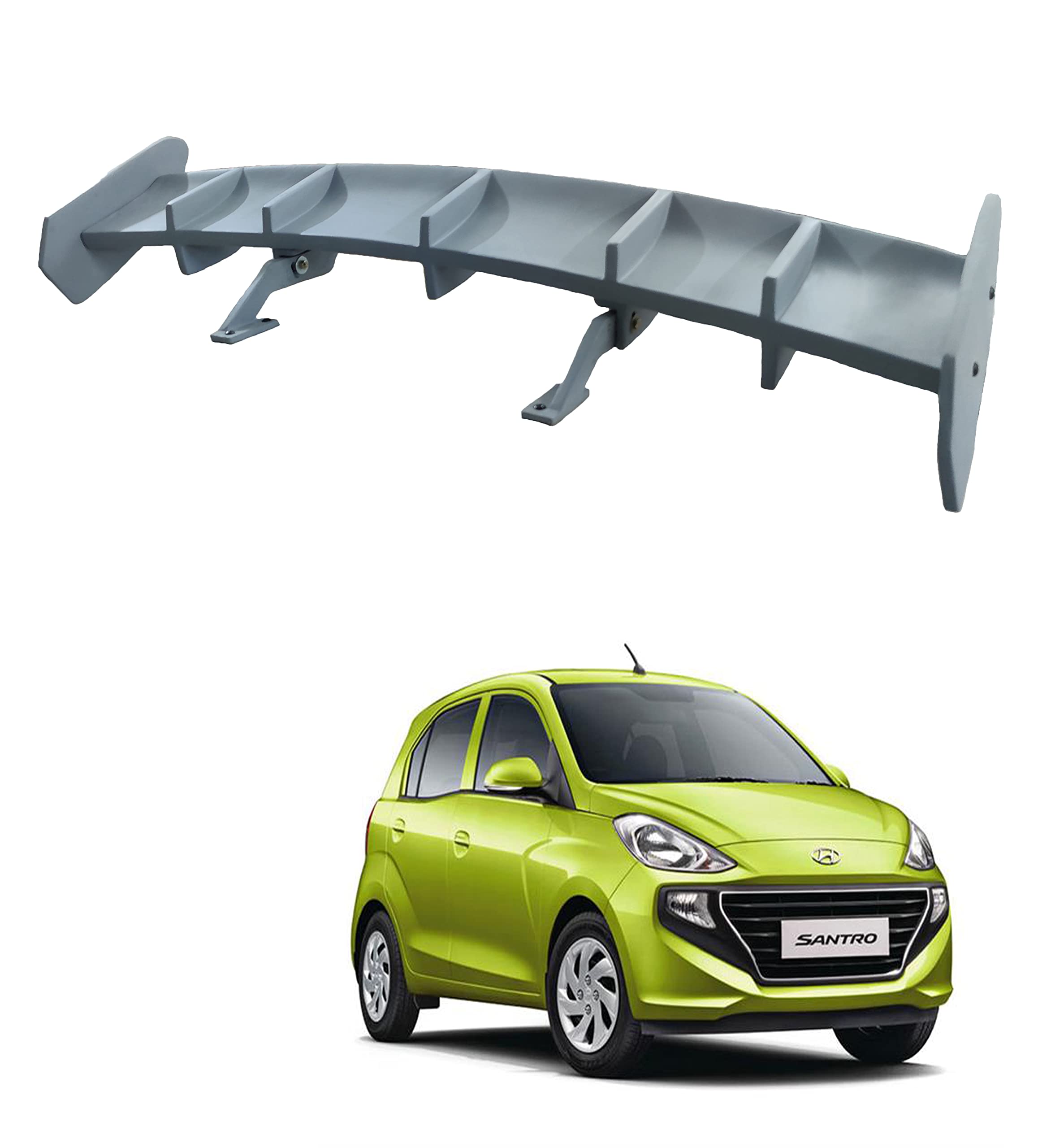 Car Spoiler Compatible with Hyundai Santro (Unpainted - Ps Grey Color) Car Spoiler with Light Weight Fiber Reinforced Plastic (FRP) Drilling Required.