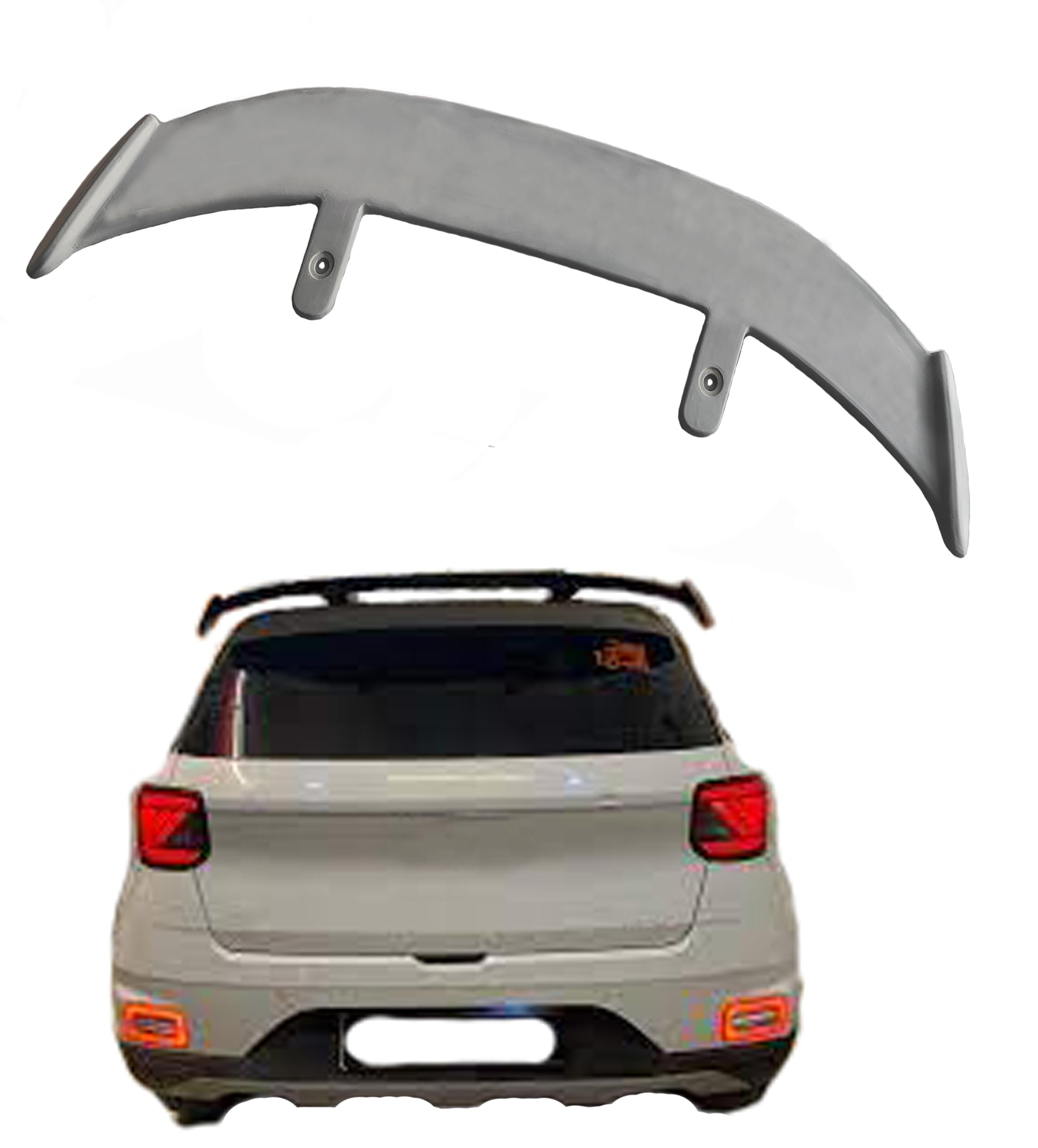 GT Type Sportz Spoiler Semi-Finished (Unpainted Grey) Car Spoiler Fiber Reinforced Plastic (FRP) Compatible with Venue