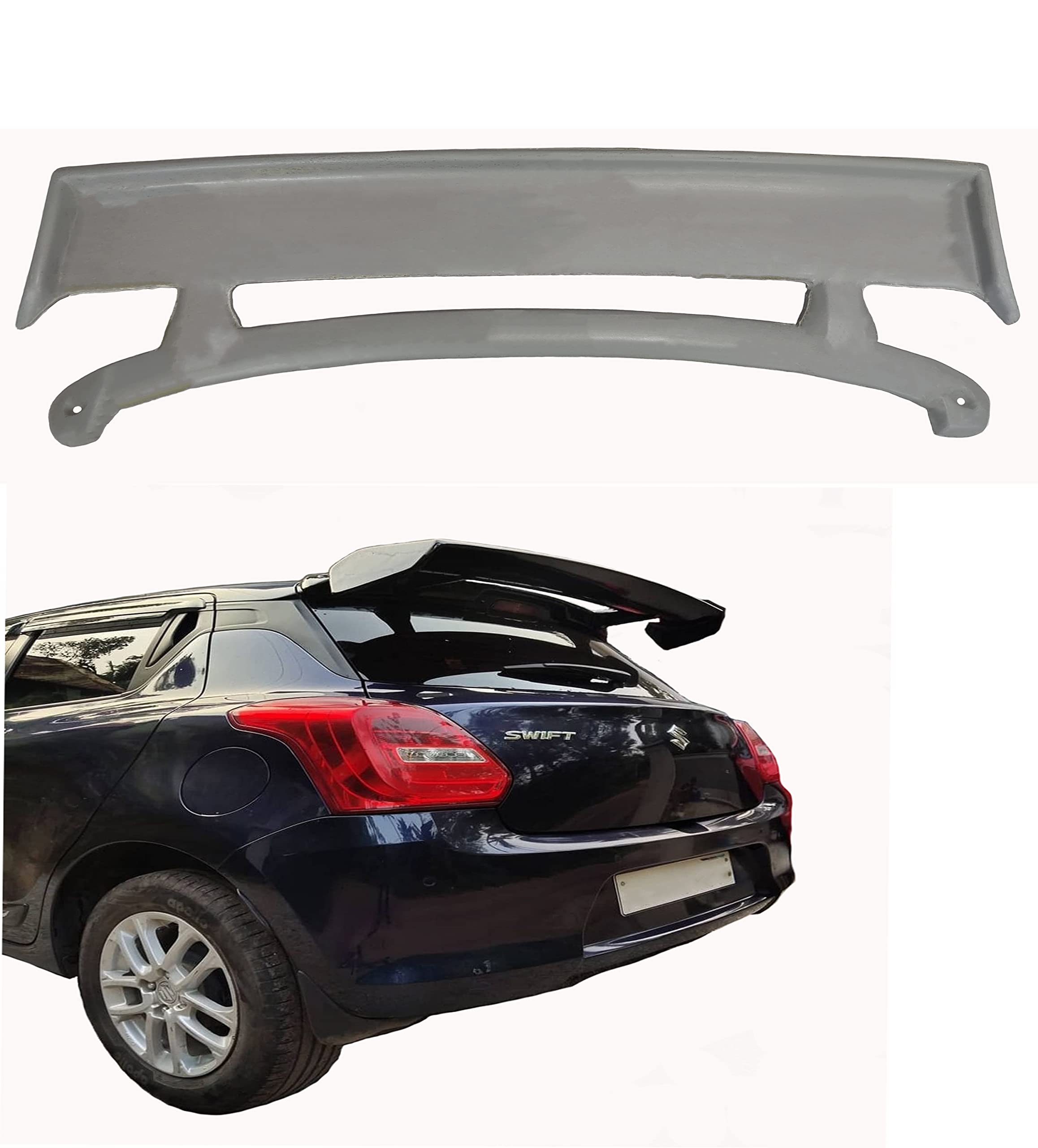 Car Spoiler Compatible with Swift 2018 to 2021 (Unpainted - Ps Grey Color) Car Spoiler with Light Weight Fiber Reinforced Plastic (FRP) - Drilling Required.