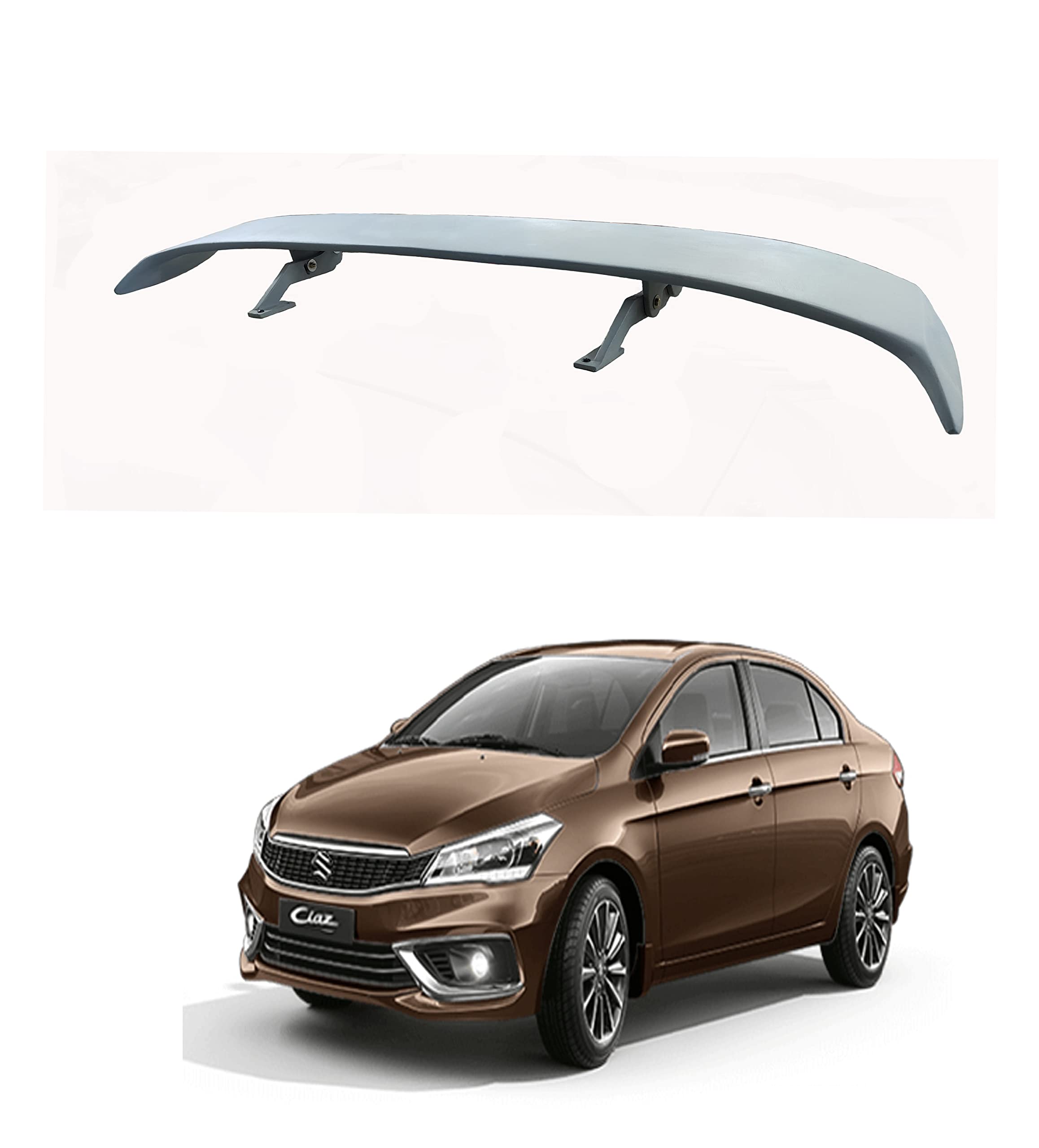 Car Spoiler Compatible with Maruthi Ciaz (Unpainted - Ps Grey Color) Car Spoiler with Light Weight Fiber Reinforced Plastic (FRP) - Drilling Required.
