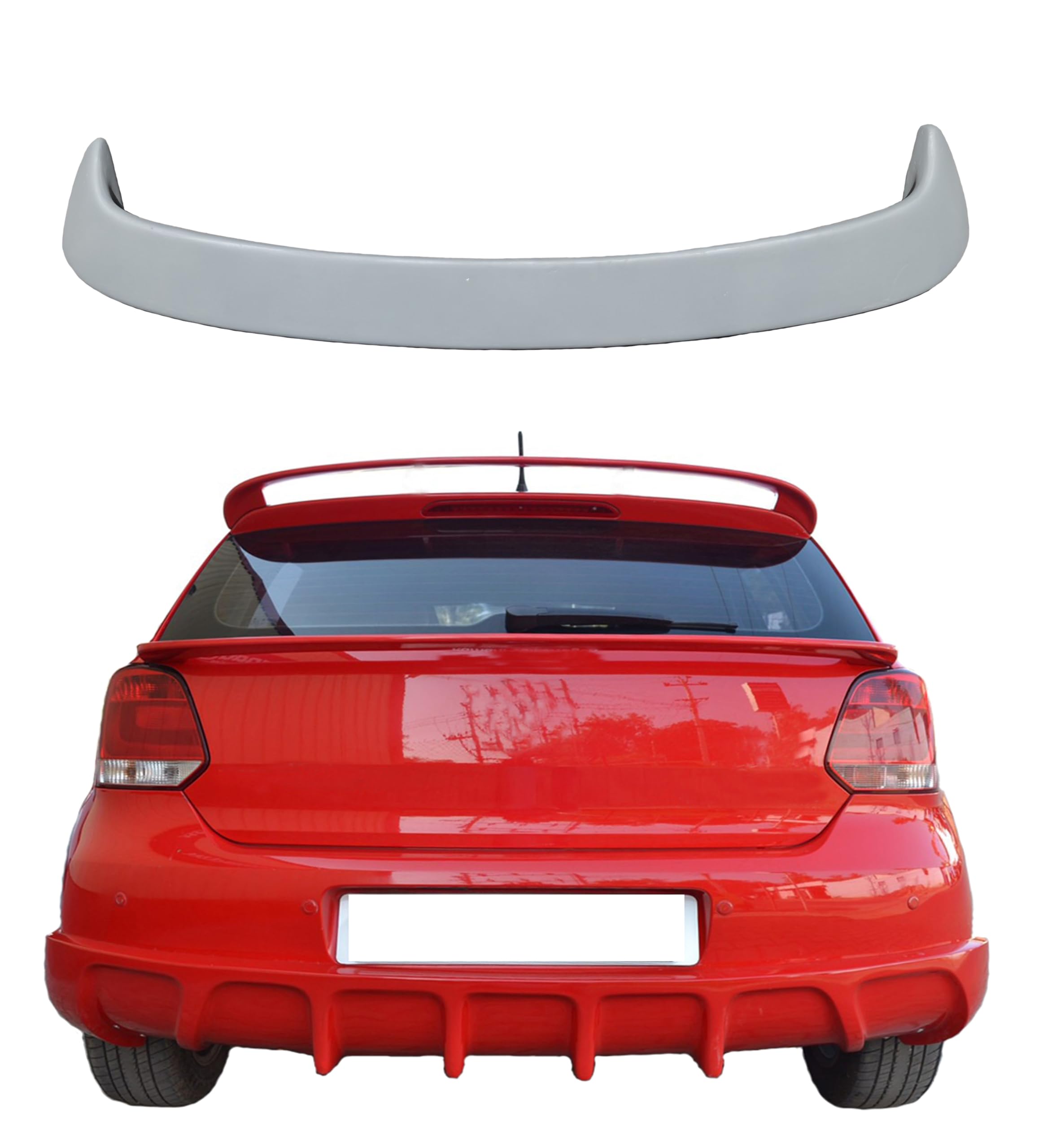 Car Spoiler Compatible to Polo Semi-Finished (Unpainted) Fiber Reinforced Plastic (FRP)