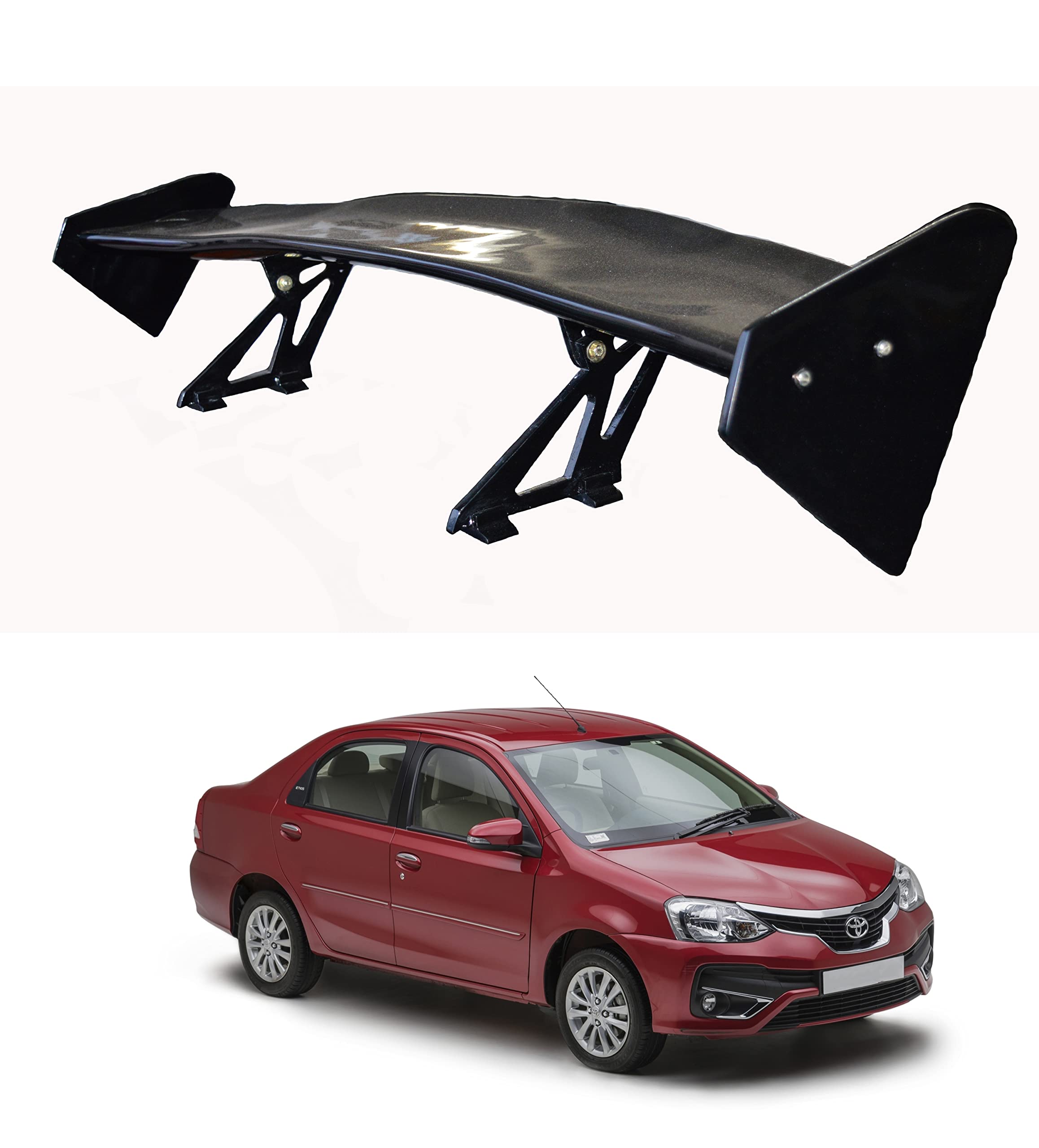 Car Spoiler Compatible with Toyota Etios (Unpainted - Ps Grey Color) Car Spoiler with Light Weight Fiber Reinforced Plastic (FRP) Drilling Required.