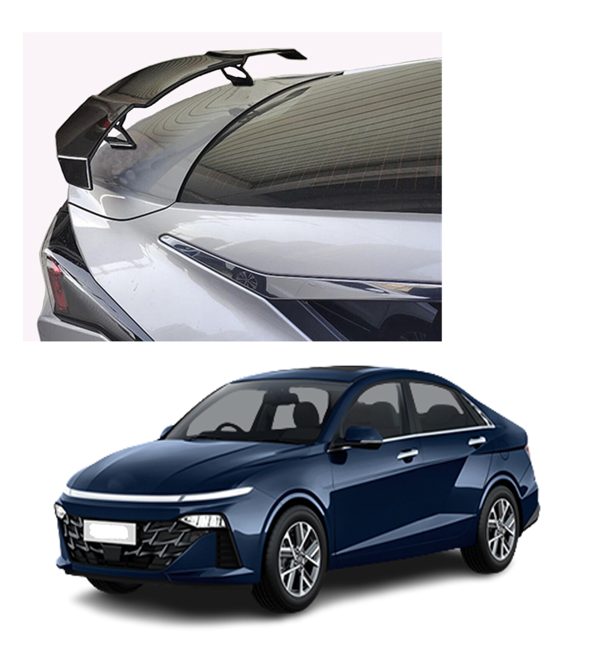 GT Type Sportz Spoiler Semi-Finished (Unpainted Grey) Car Spoiler Fiber Reinforced Plastic (FRP) Compatible with New Fluidic Verna Cars