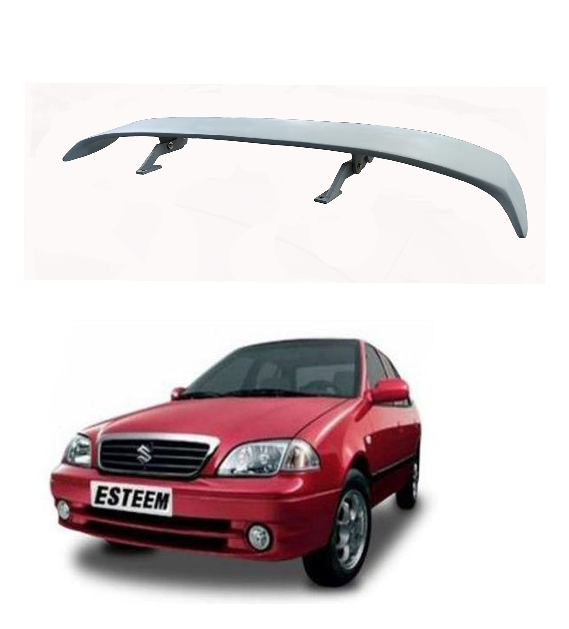 Car Spoiler Compatible with Maruthi Esteem (Unpainted - Ps Grey Color) Car Spoiler with Light Weight Fiber Reinforced Plastic (FRP) - Drilling Required.