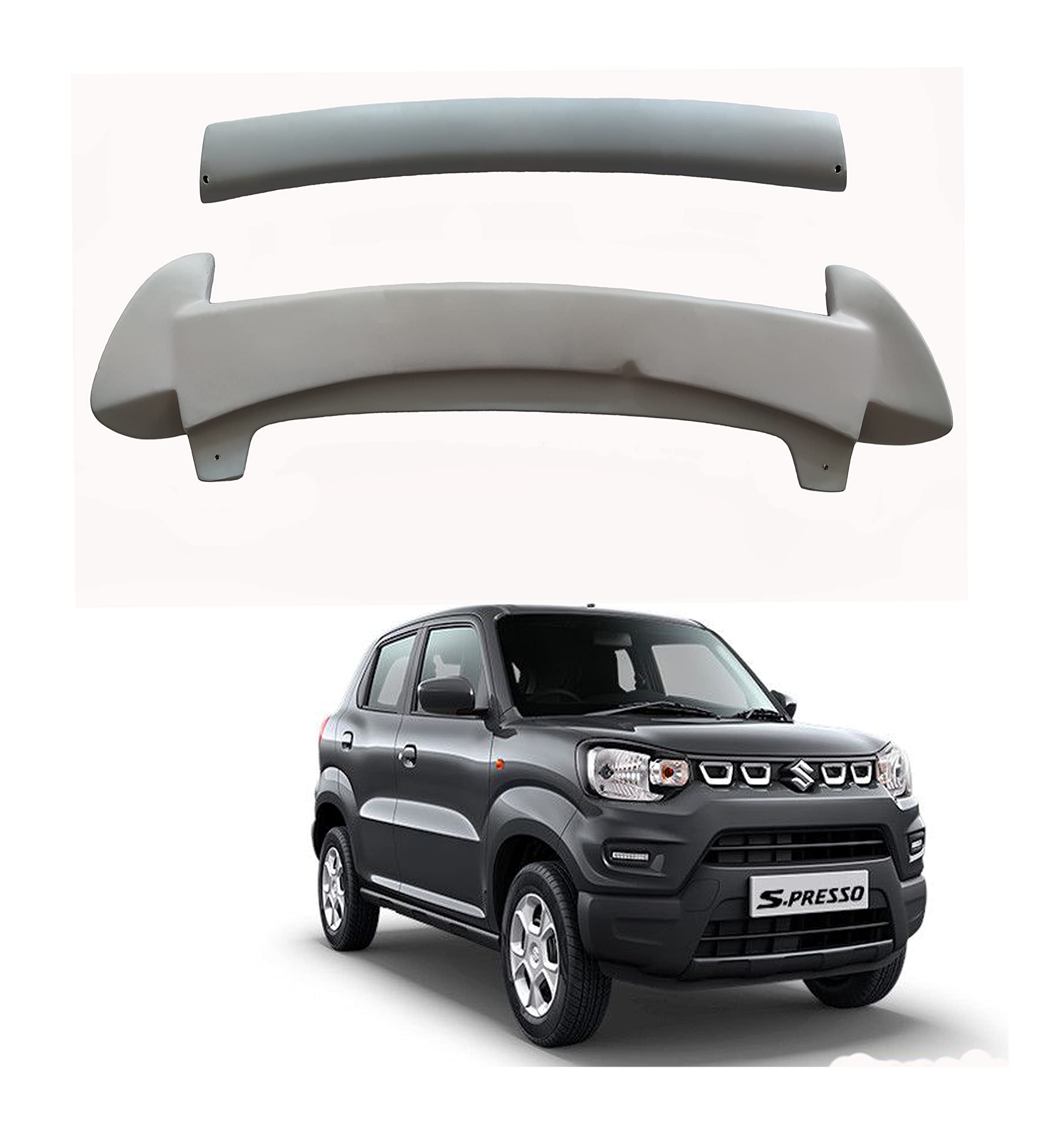 Car Spoiler Compatible with Maruti Suzuki S-Presso (Unpainted - Ps Grey Color) Car Spoiler with Light Weight Fiber Reinforced Plastic (FRP) - Drilling Required.