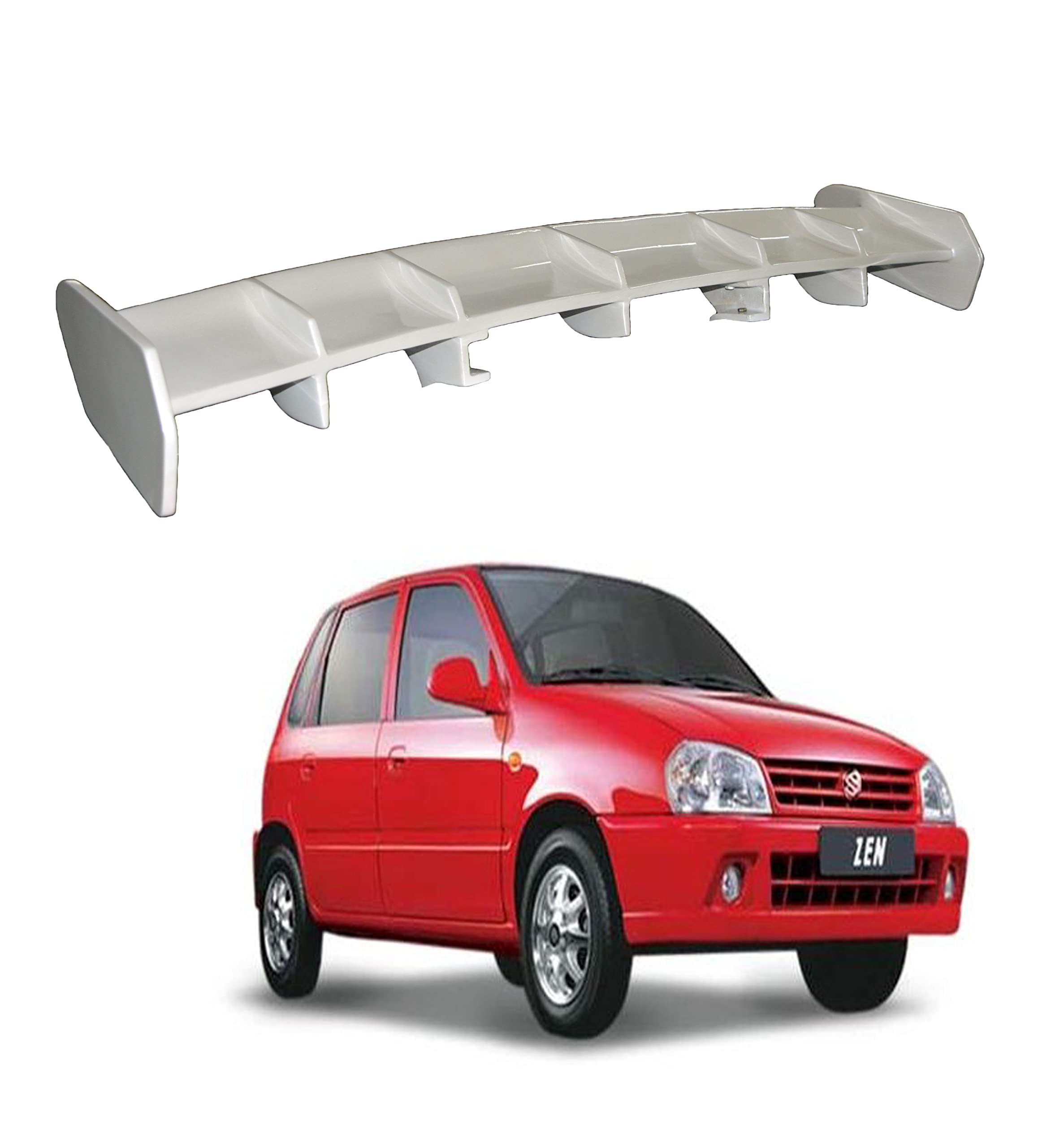 Car Spoiler Compatible with Maruti Zen (Unpainted - Ps Grey Color) Car Spoiler with Light Weight Fiber Reinforced Plastic (FRP) Drilling Required.