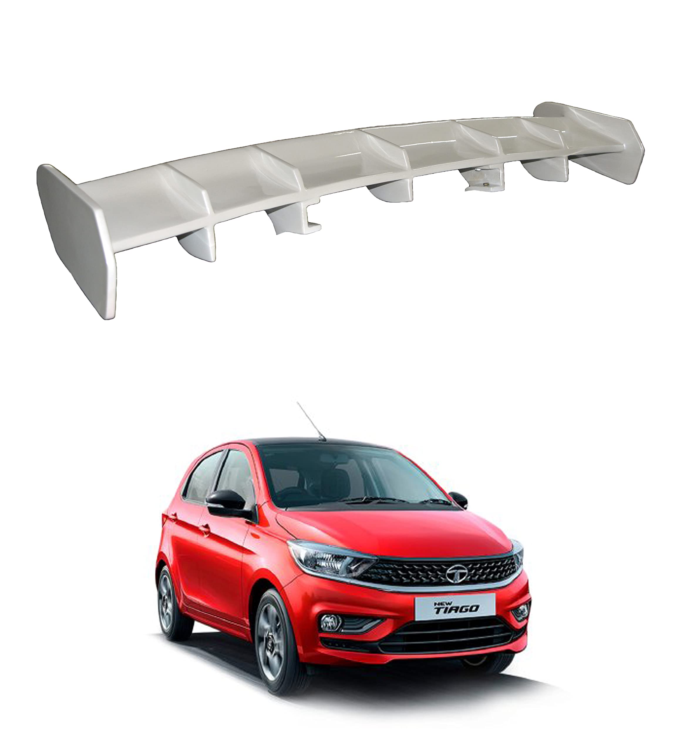 Car Spoiler Compatible with Tata Tiago (Unpainted - Ps Grey Color) Car Spoiler with Light Weight Fiber Reinforced Plastic (FRP) Drilling Required.