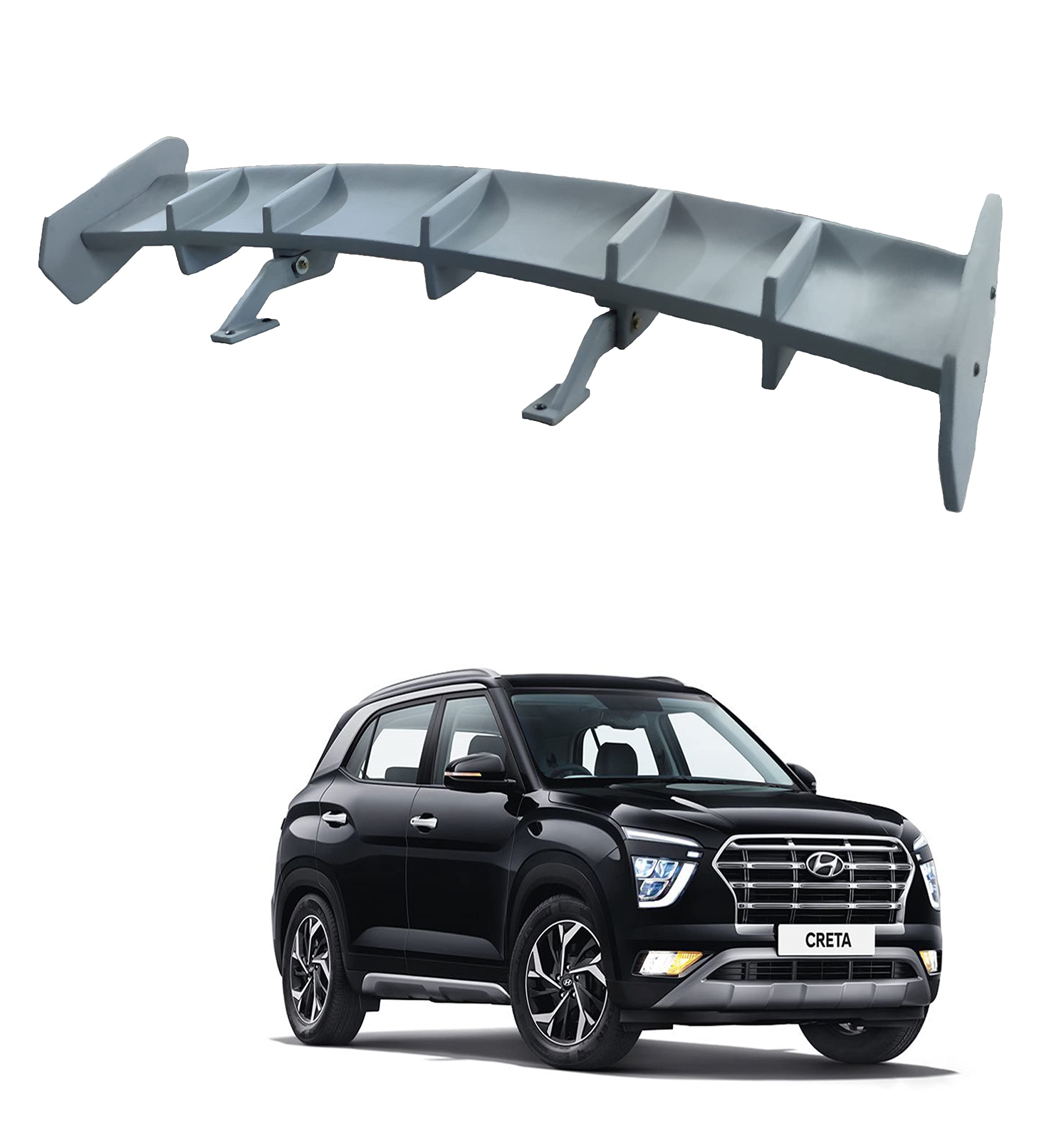 Car Spoiler Compatible with Hyundai Creta (Unpainted - Ps Grey Color) Car Spoiler with Light Weight Fiber Reinforced Plastic (FRP) Drilling Required.