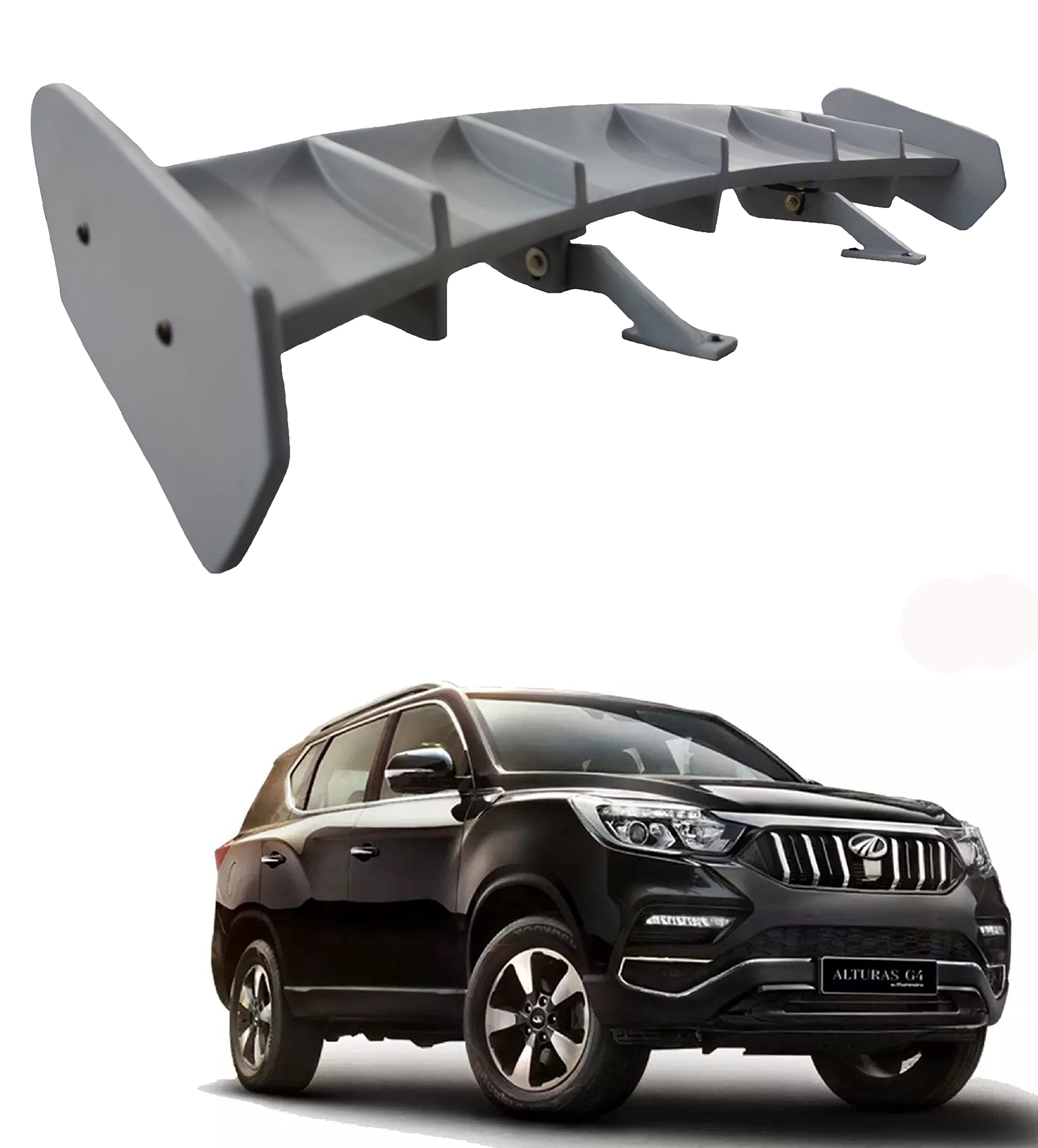 Car Spoiler Compatible with Mahindra Alturas G4 (Unpainted - Ps Grey Color) Car Spoiler with Light Weight Fiber Reinforced Plastic (FRP) Drilling Required.