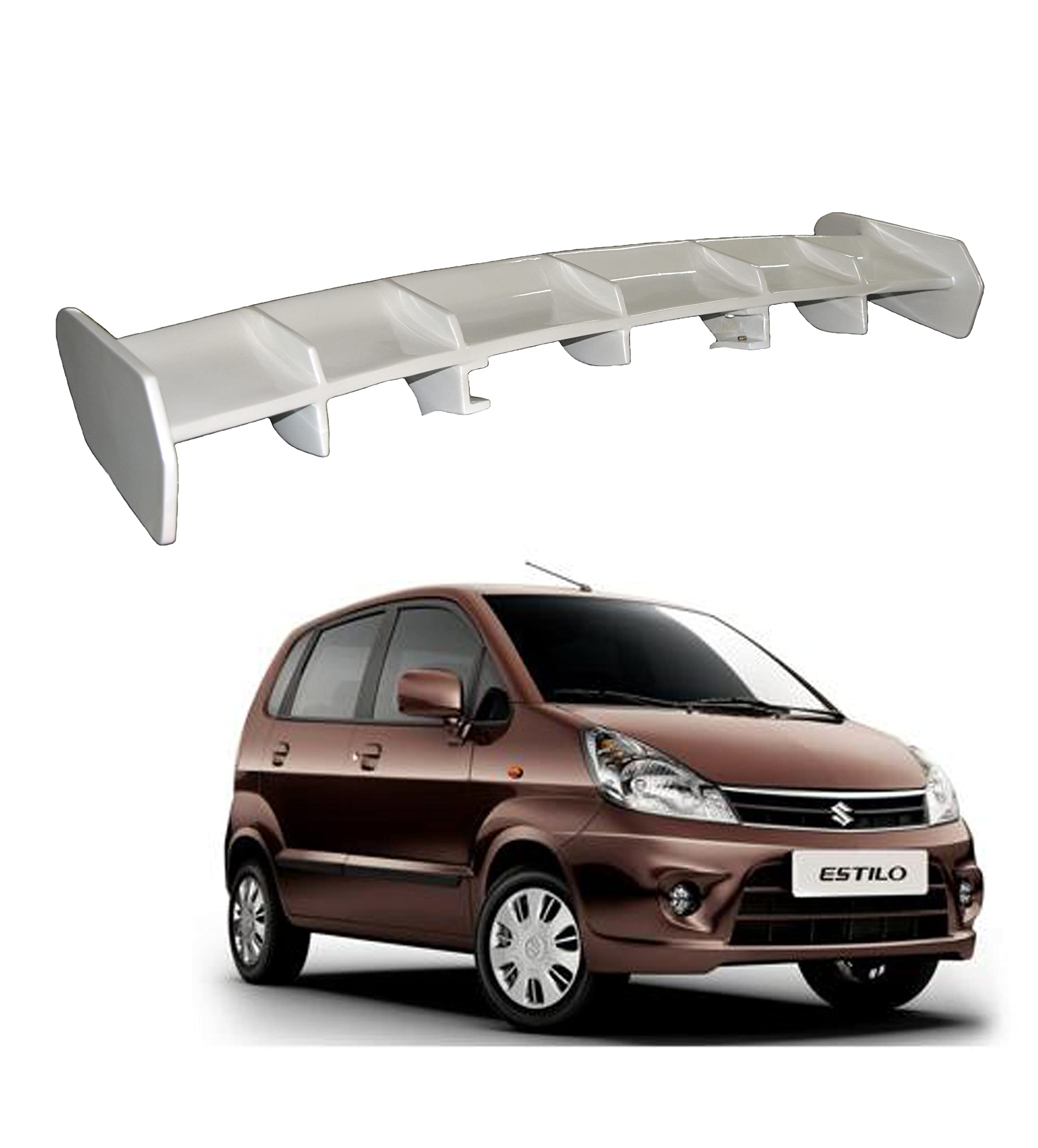 Car Spoiler Compatible with Maruti Zen Estilo (Unpainted - Ps Grey Color) Car Spoiler with Light Weight Fiber Reinforced Plastic (FRP) Drilling Required.