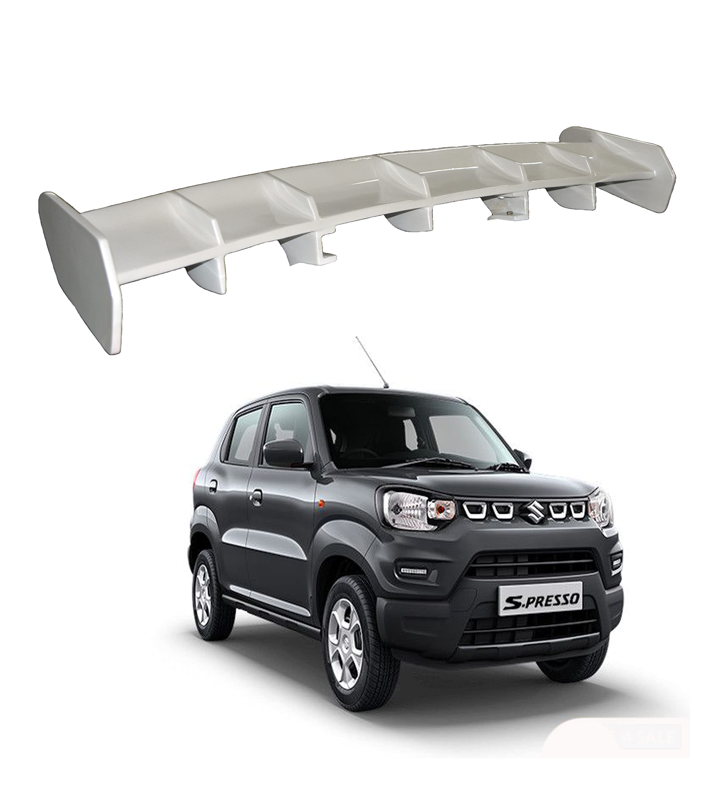 Car Spoiler Compatible with Maruti S Presso (Unpainted - Ps Grey Color) Car Spoiler with Light Weight Fiber Reinforced Plastic (FRP) Drilling Required.