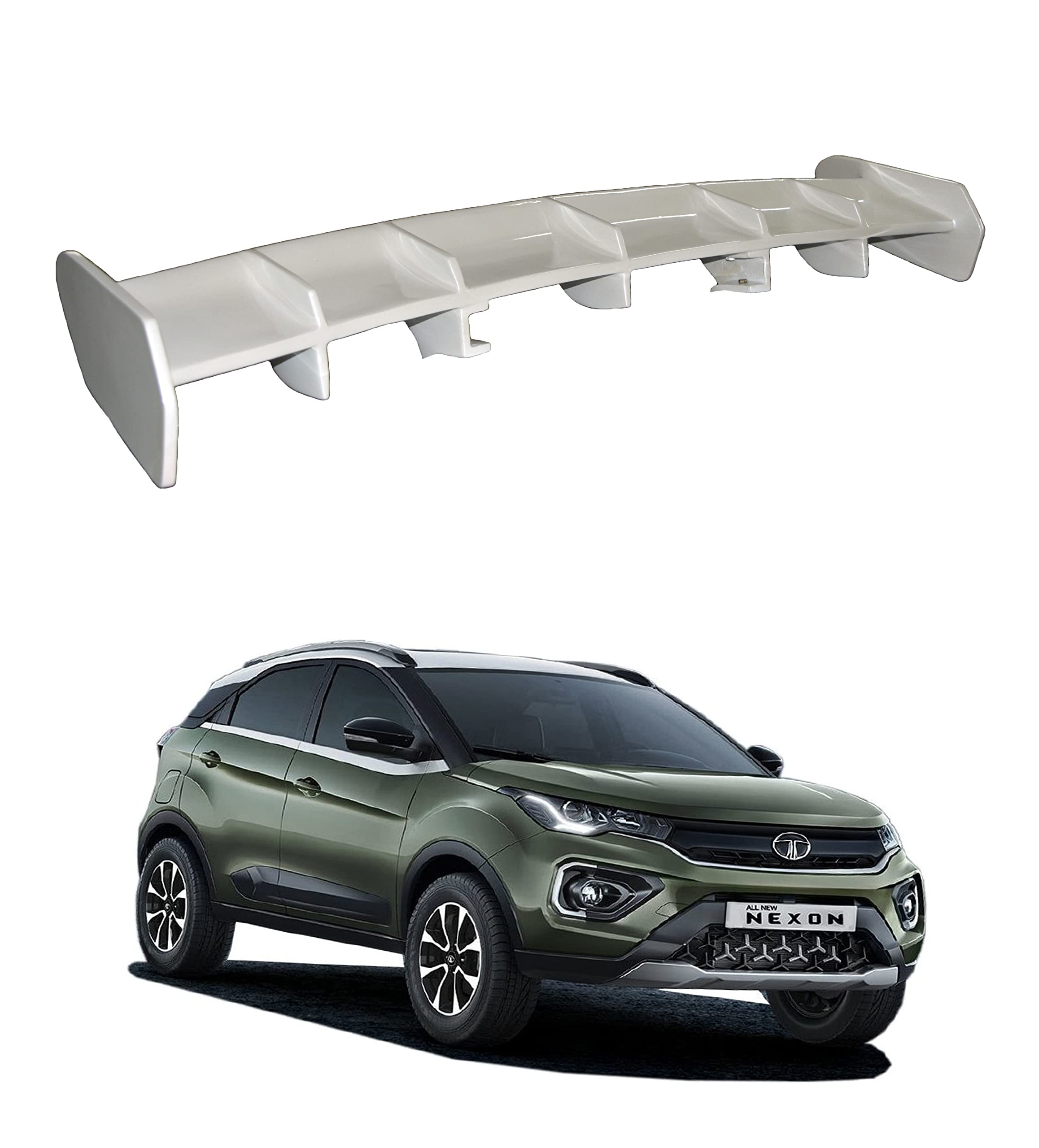 Car Spoiler Compatible with Tata Nexon (Unpainted - Ps Grey Color) Car Spoiler with Light Weight Fiber Reinforced Plastic (FRP) Drilling Required.