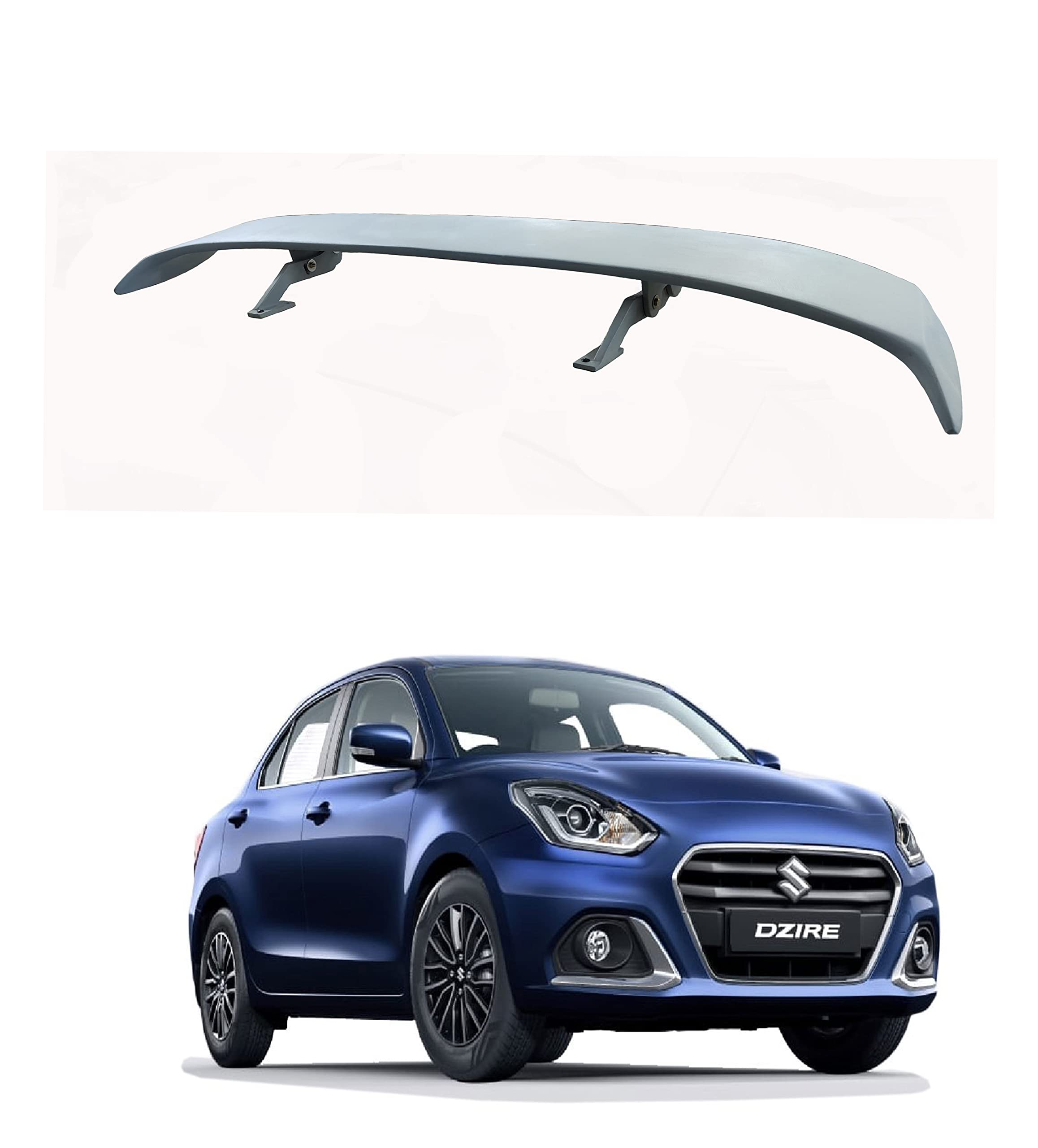 Car Spoiler Compatible with Maruthi Swift Dzire (Unpainted - Ps Grey Color) Car Spoiler with Light Weight Fiber Reinforced Plastic (FRP) - Drilling Required.