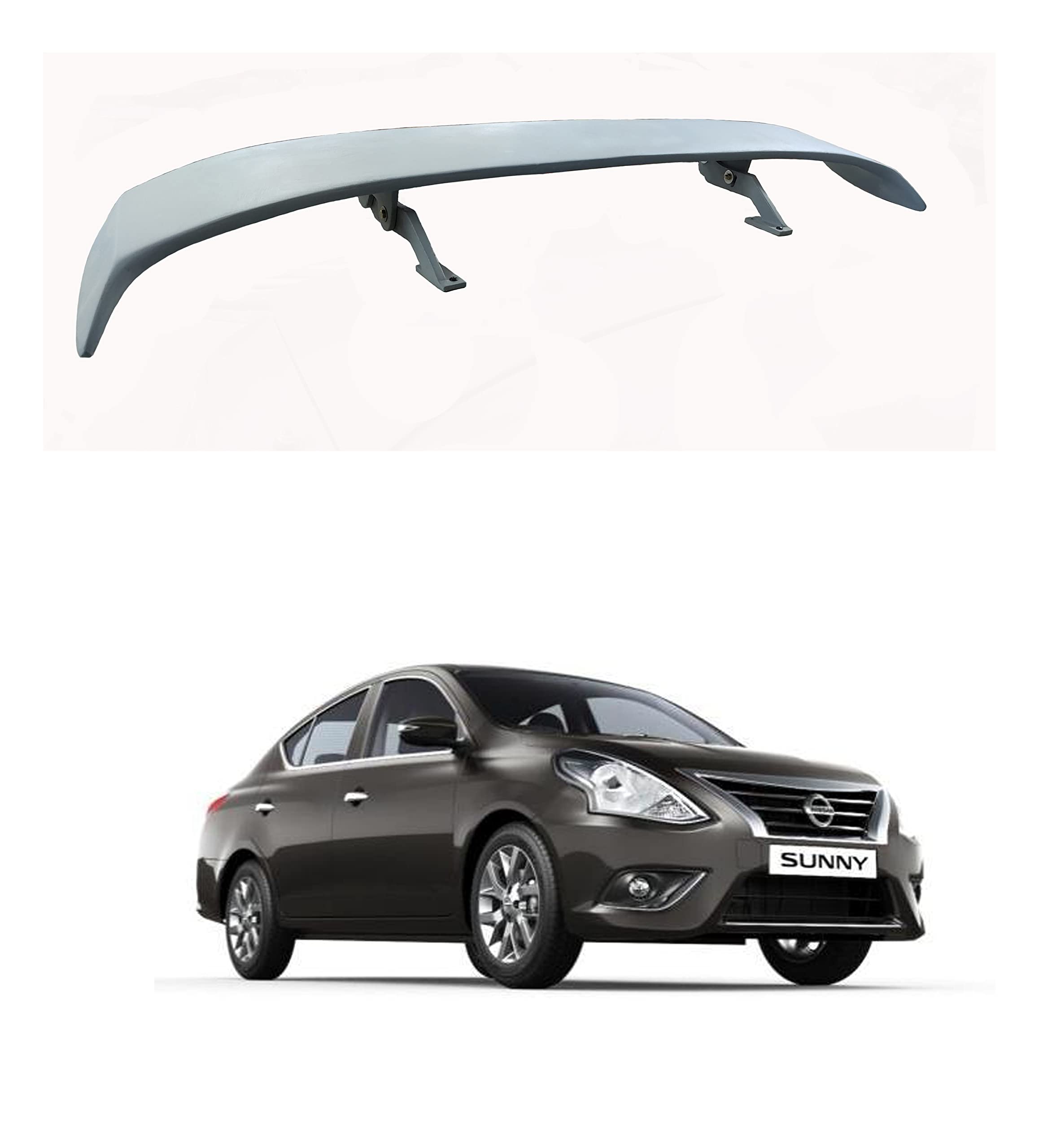 Car Spoiler Compatible with Sunny (Unpainted - Ps Grey Color) Car Spoiler with Light Weight Fiber Reinforced Plastic (FRP) - Drilling Required.