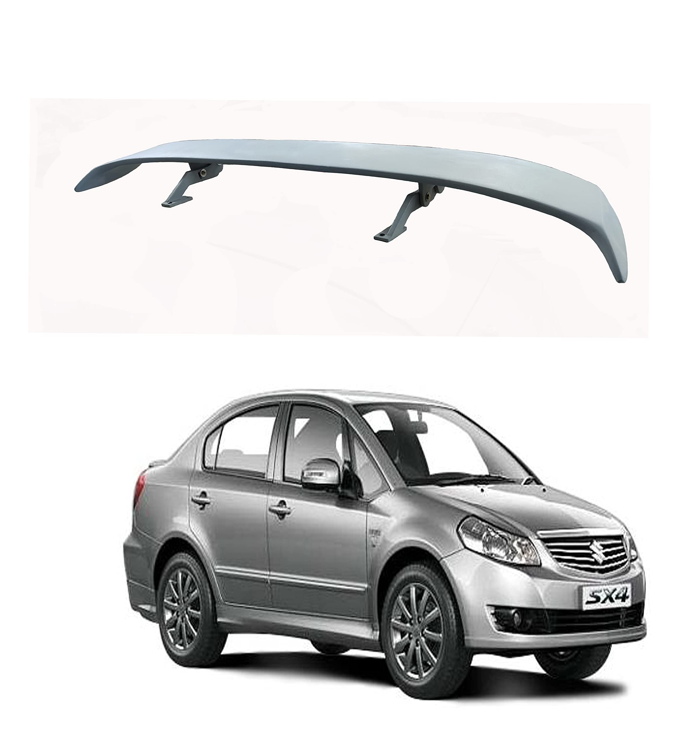 Car Spoiler Compatible with Maruthi Sx4 (Unpainted - Ps Grey Color) Car Spoiler with Light Weight Fiber Reinforced Plastic (FRP) - Drilling Required.