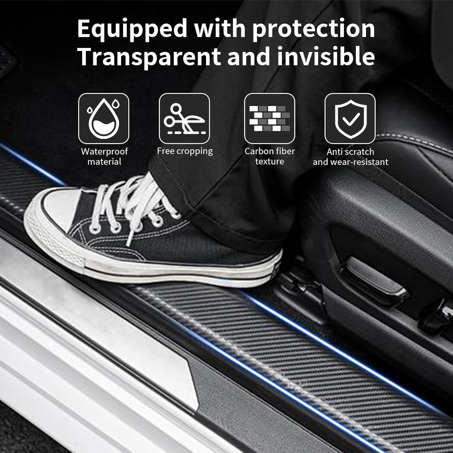 Sponsored Ad - Carbon Fiber Car Door Sill Protector Strip, Anti-Scratch Adhesive Tape for Car Interior/Exterior, Waterproof &amp; Durable Auto Protection Film (5cm x 5m) (Transparent)