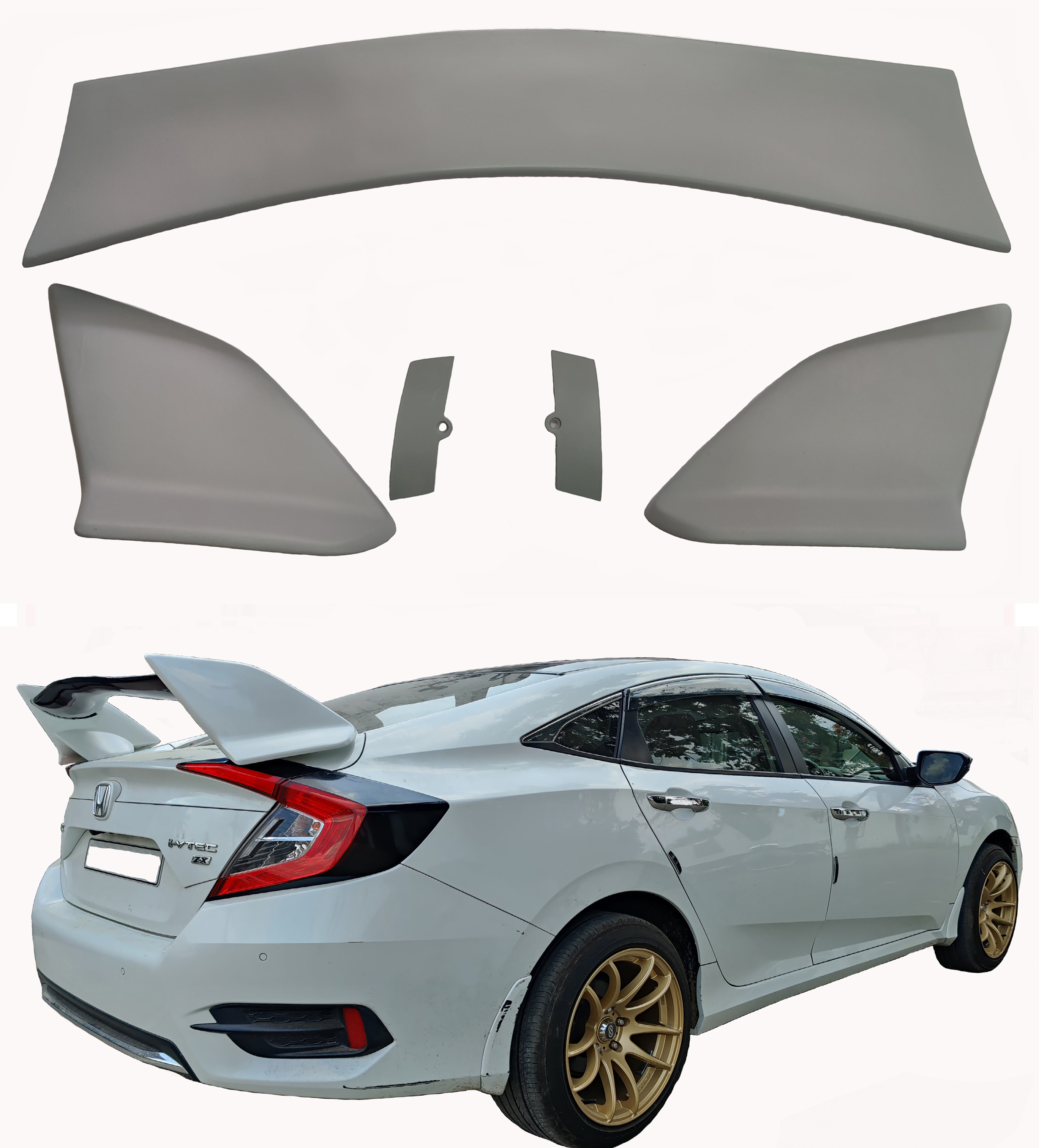 Civic Sports Spoiler Semi-Finished Car Spoiler (Unpainted Ps Grey) with Light Weight Fiber Reinforced Plastic (FRP) Drilling Required