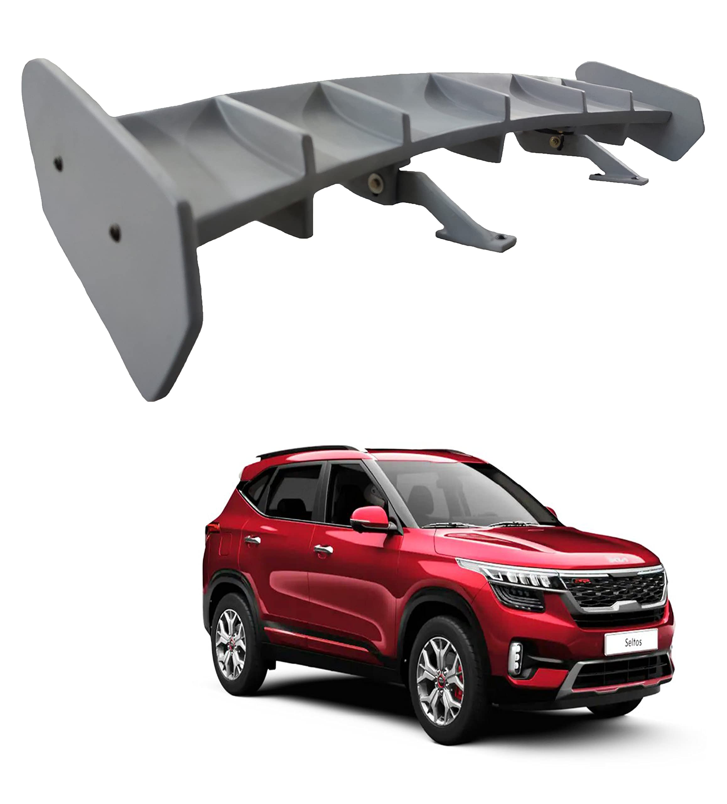 Car Spoiler Compatible with KIA Seltos (Unpainted - Ps Grey Color) Car Spoiler with Light Weight Fiber Reinforced Plastic (FRP) Drilling Required.