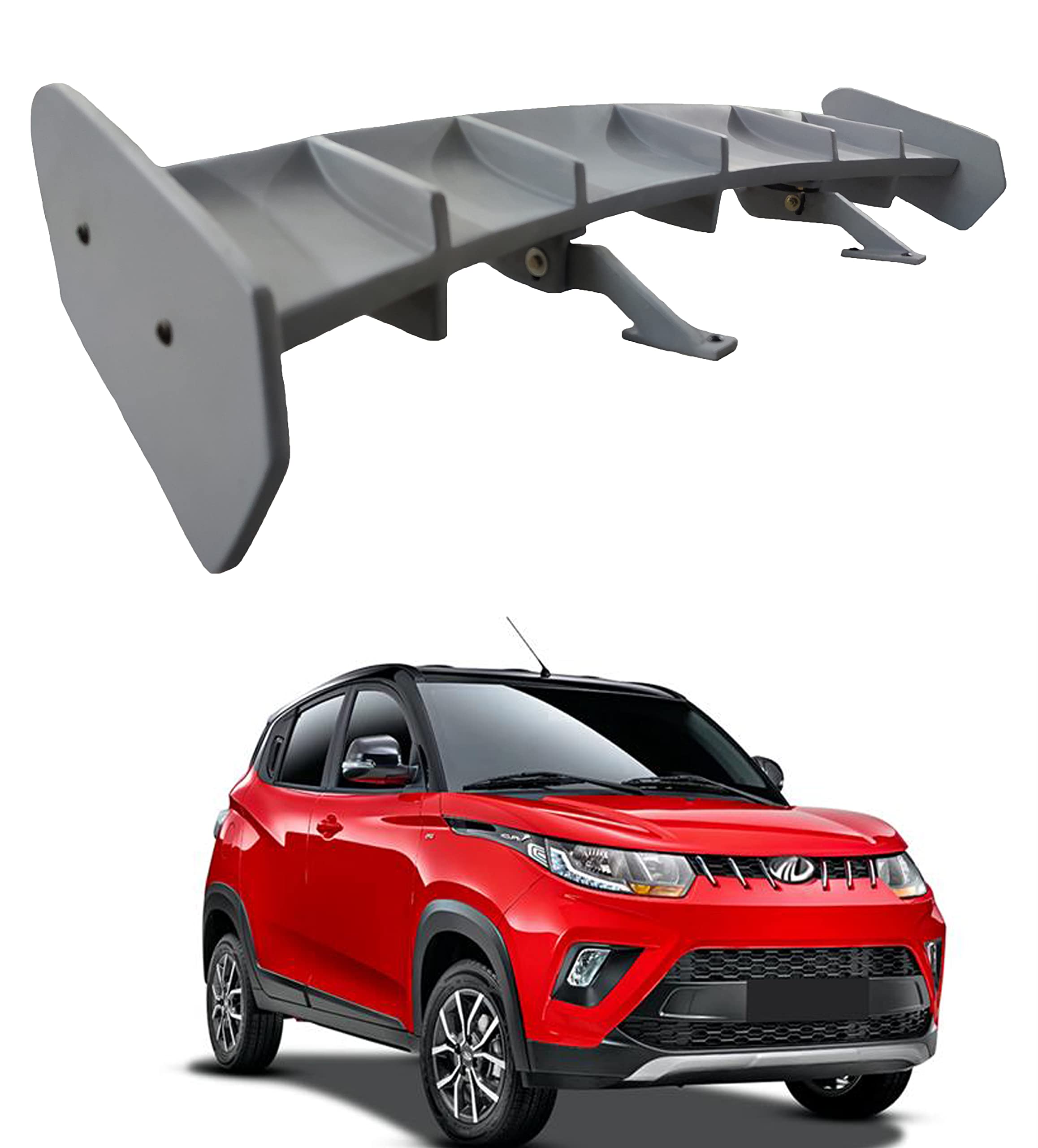 Car Spoiler Compatible with Mahindra KUV100NXT (Unpainted - Ps Grey Color) Car Spoiler with Light Weight Fiber Reinforced Plastic (FRP) Drilling Required.