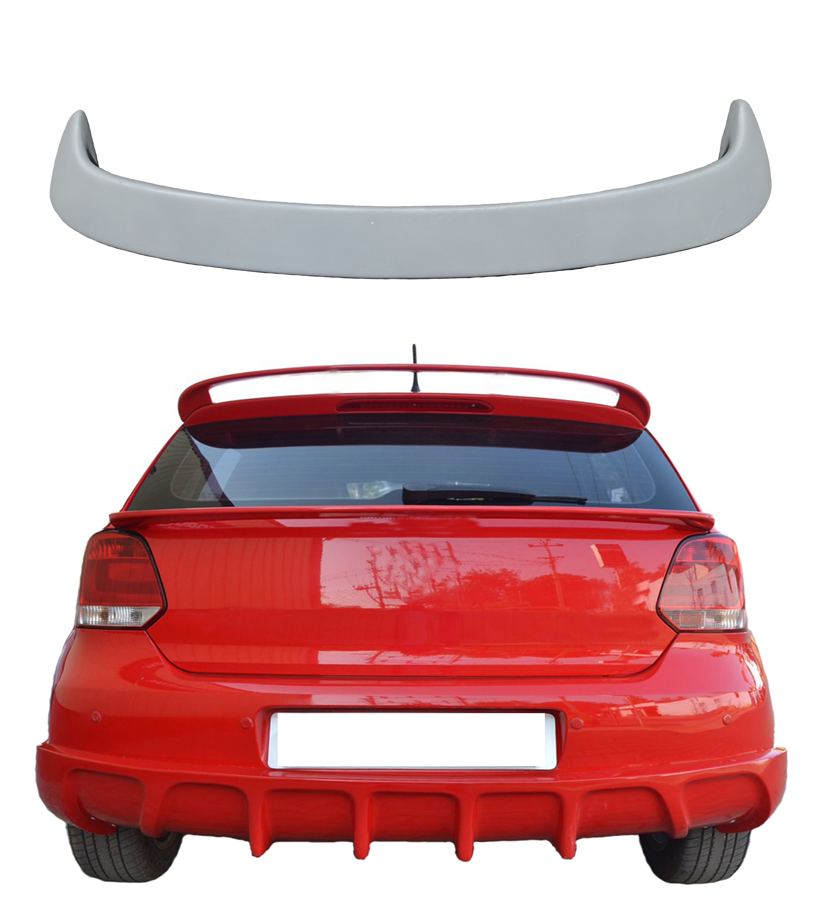 Car Spoiler Compatible to Polo Semi-Finished (Unpainted) Fiber Reinforced Plastic (FRP)