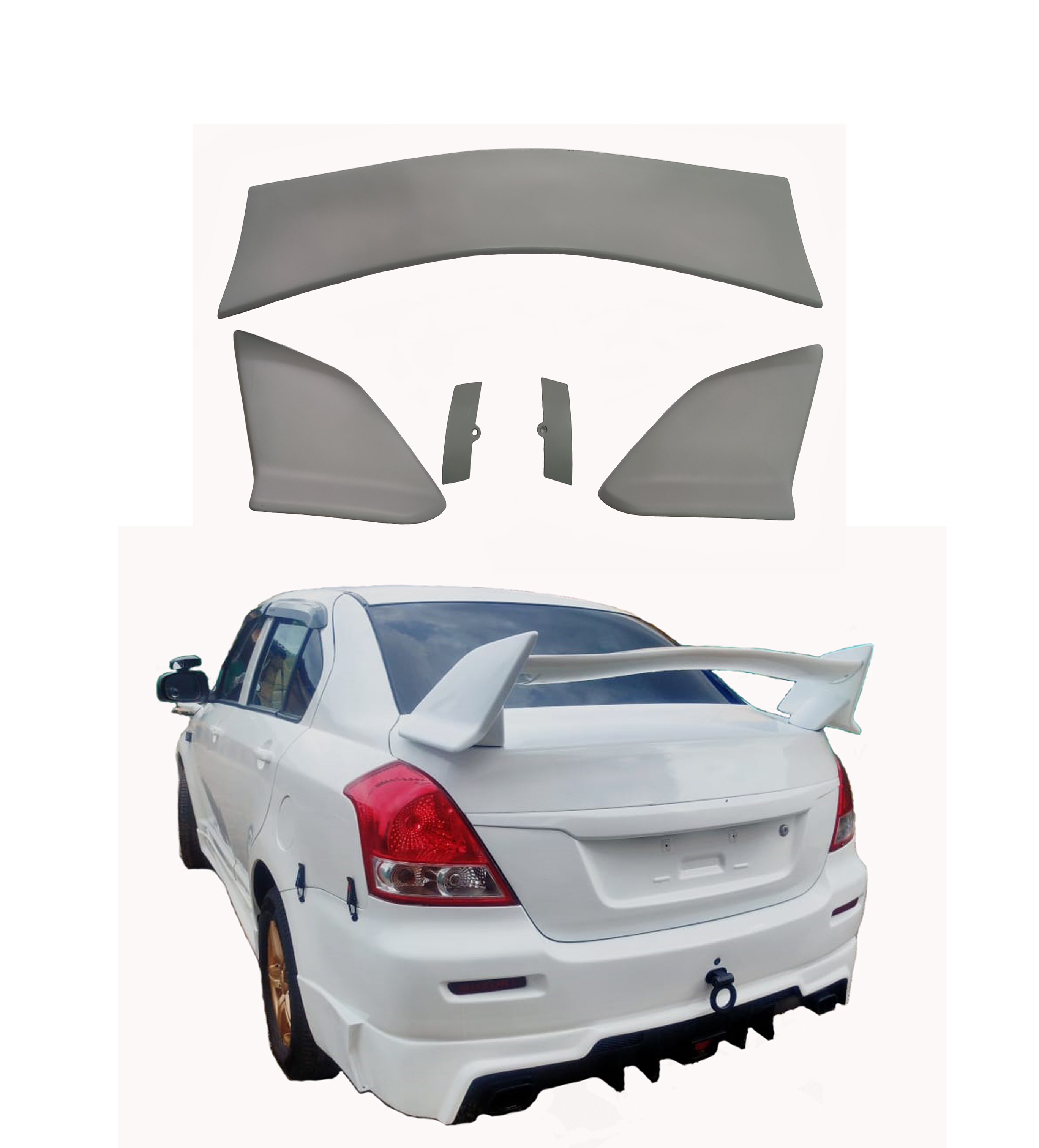 Car Spoiler Compatible to Swift Dzire Semi-Finished (Unpainted) Fiber Reinforced Plastic (FRP)