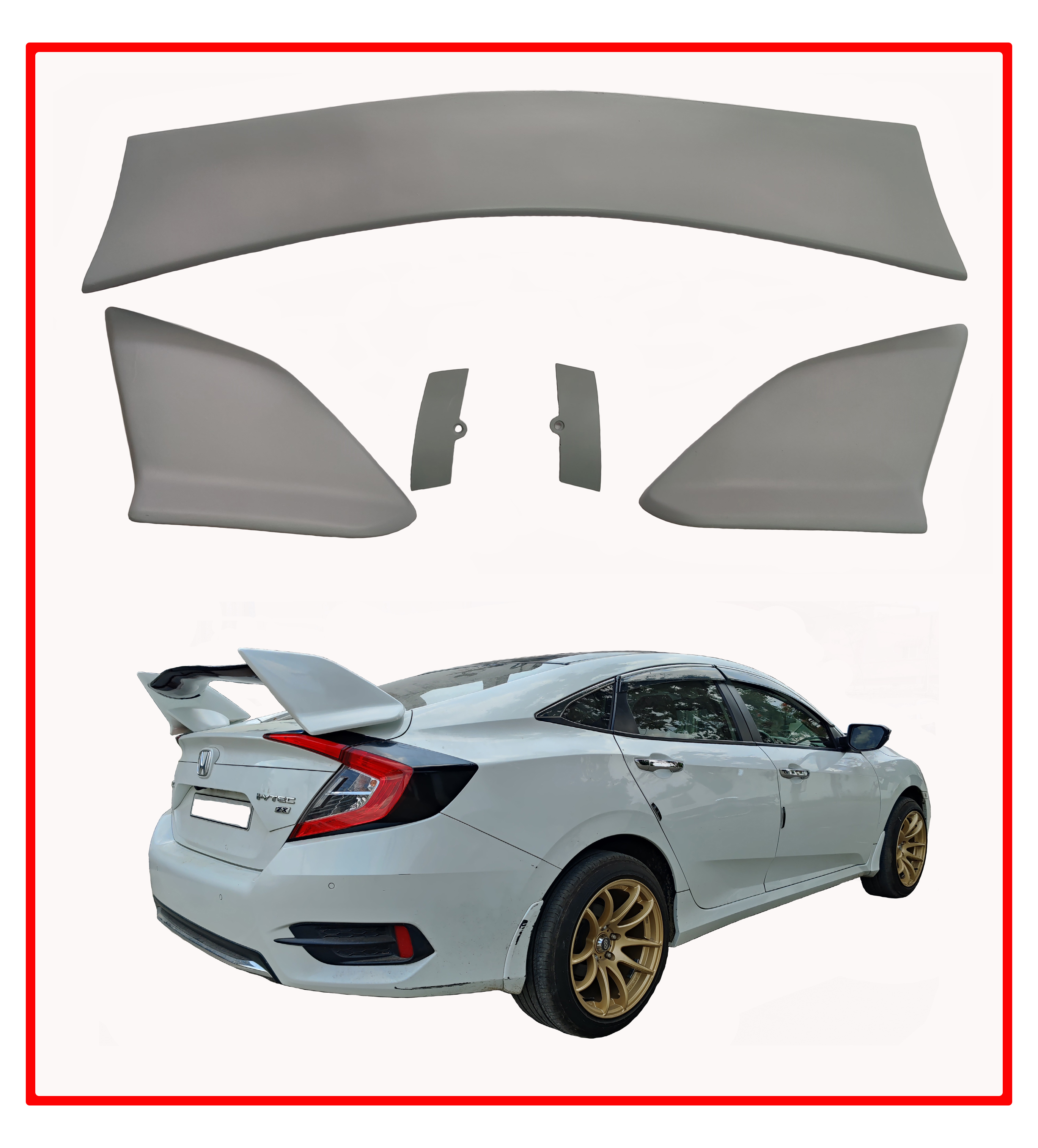 Civic Sports Spoiler Semi-Finished Car Spoiler (Unpainted Ps Grey) with Light Weight Fiber Reinforced Plastic (FRP) Drilling Required