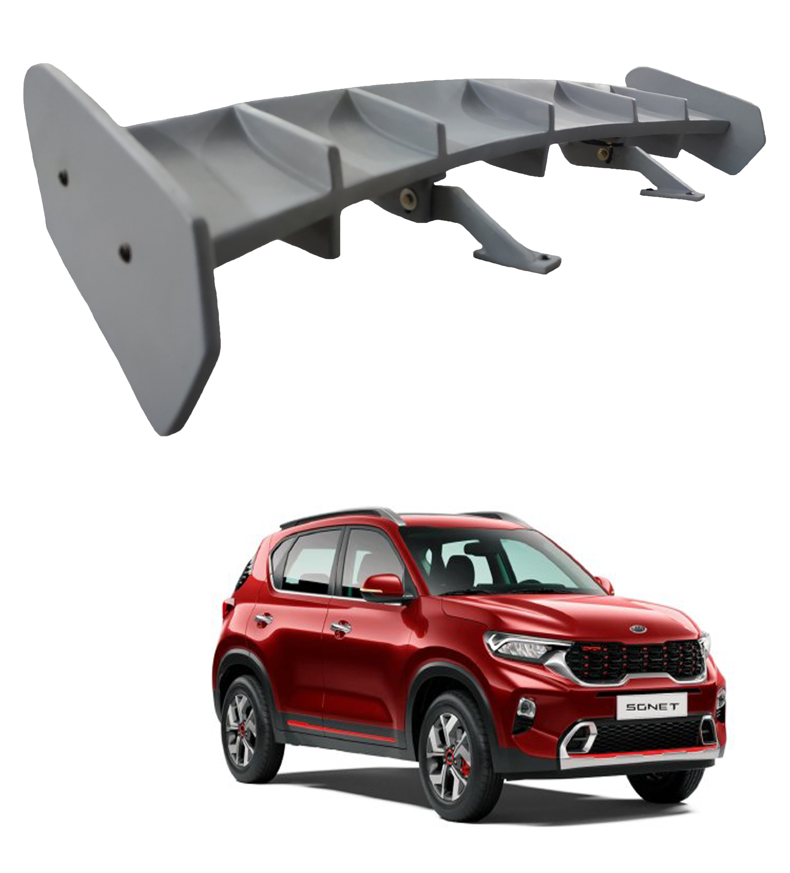 Car Spoiler Compatible with KIA Sonet (Unpainted - Ps Grey Color) Car Spoiler with Light Weight Fiber Reinforced Plastic (FRP) Drilling Required.