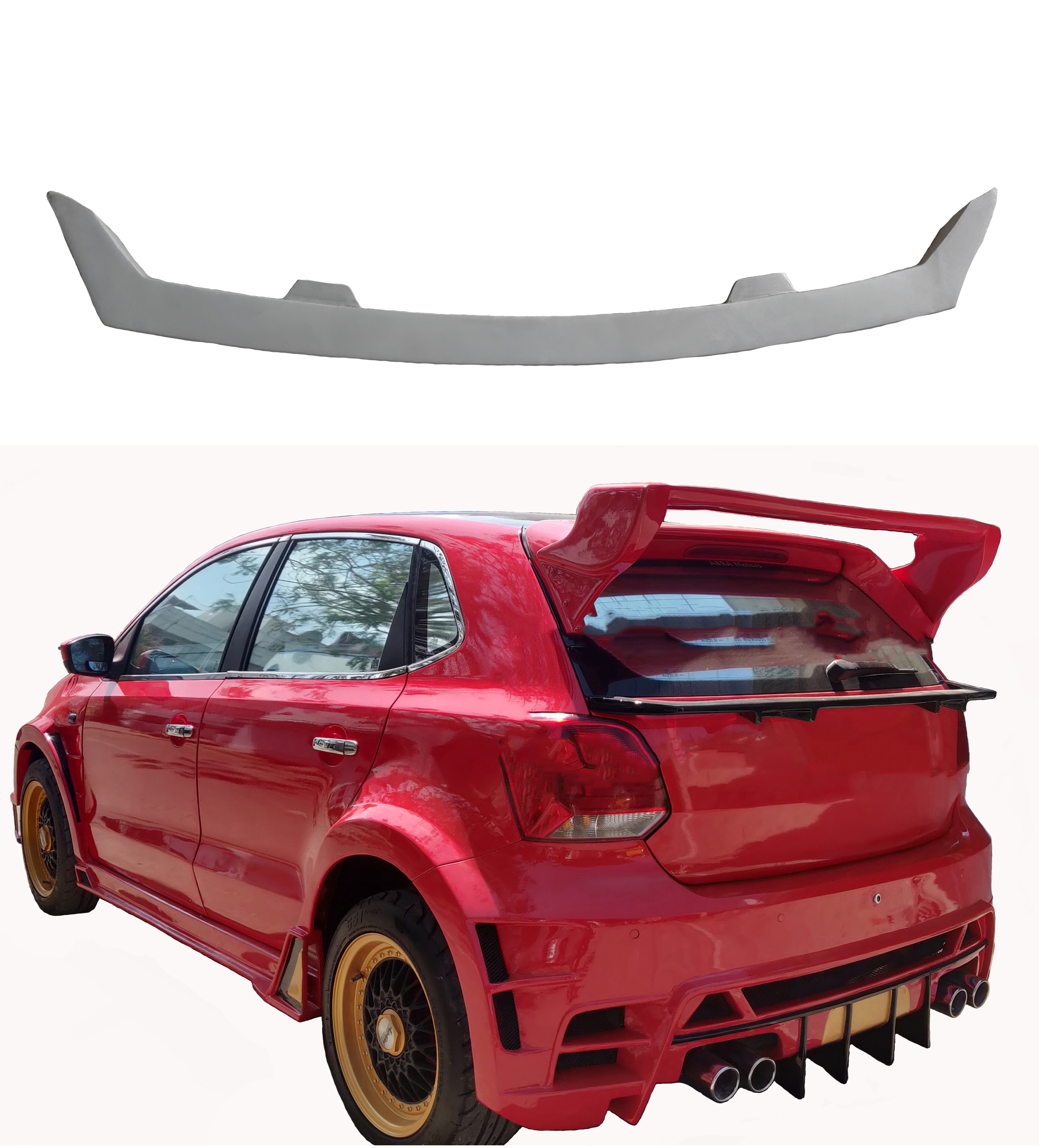 Car Spoiler| Compatible to |Polo|Semi-Finished (Unpainted) Fiber Reinforced Plastic (FRP)
